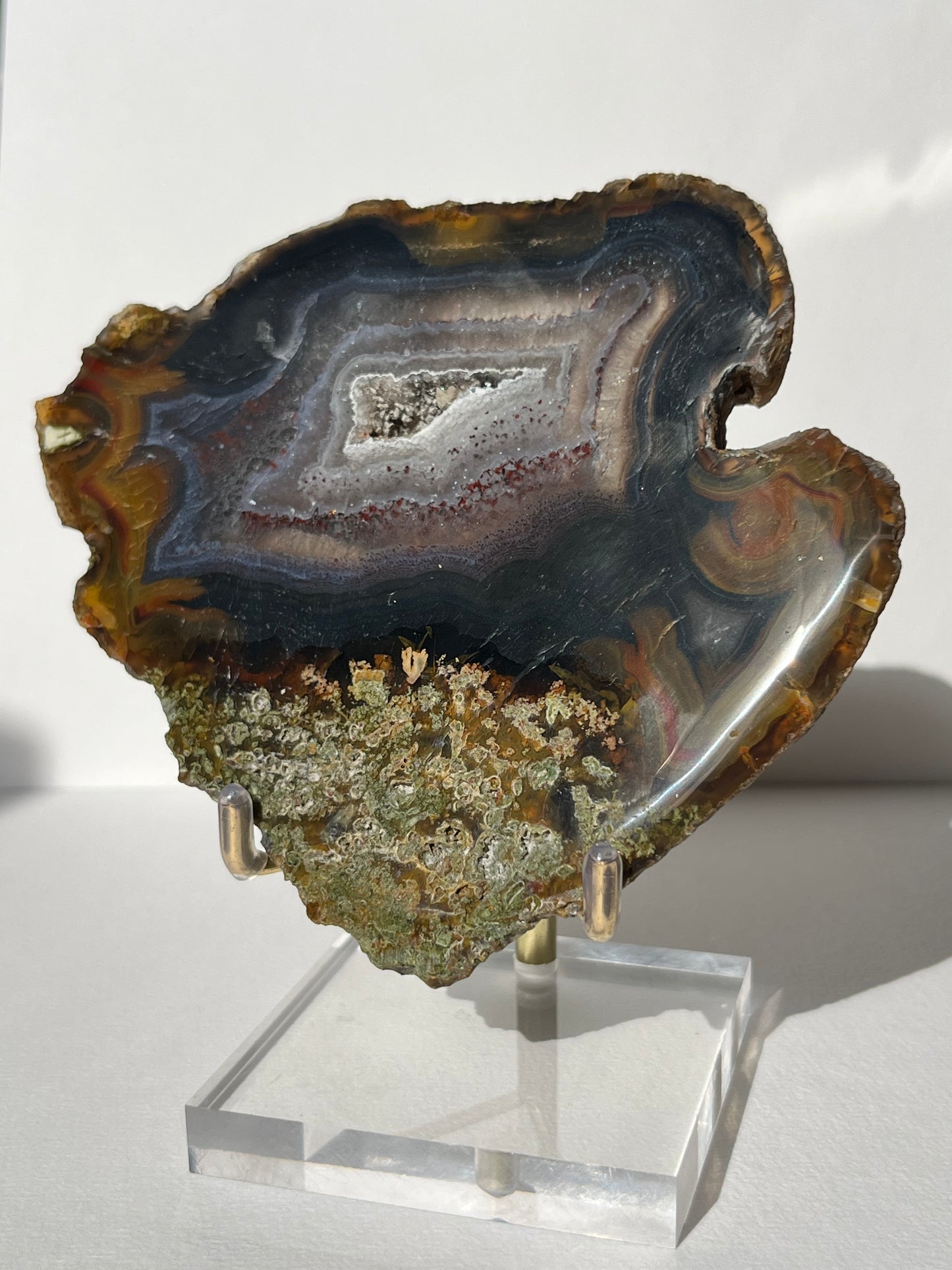 East Indonesian Agate with Green Moss Slab A with Display Stand