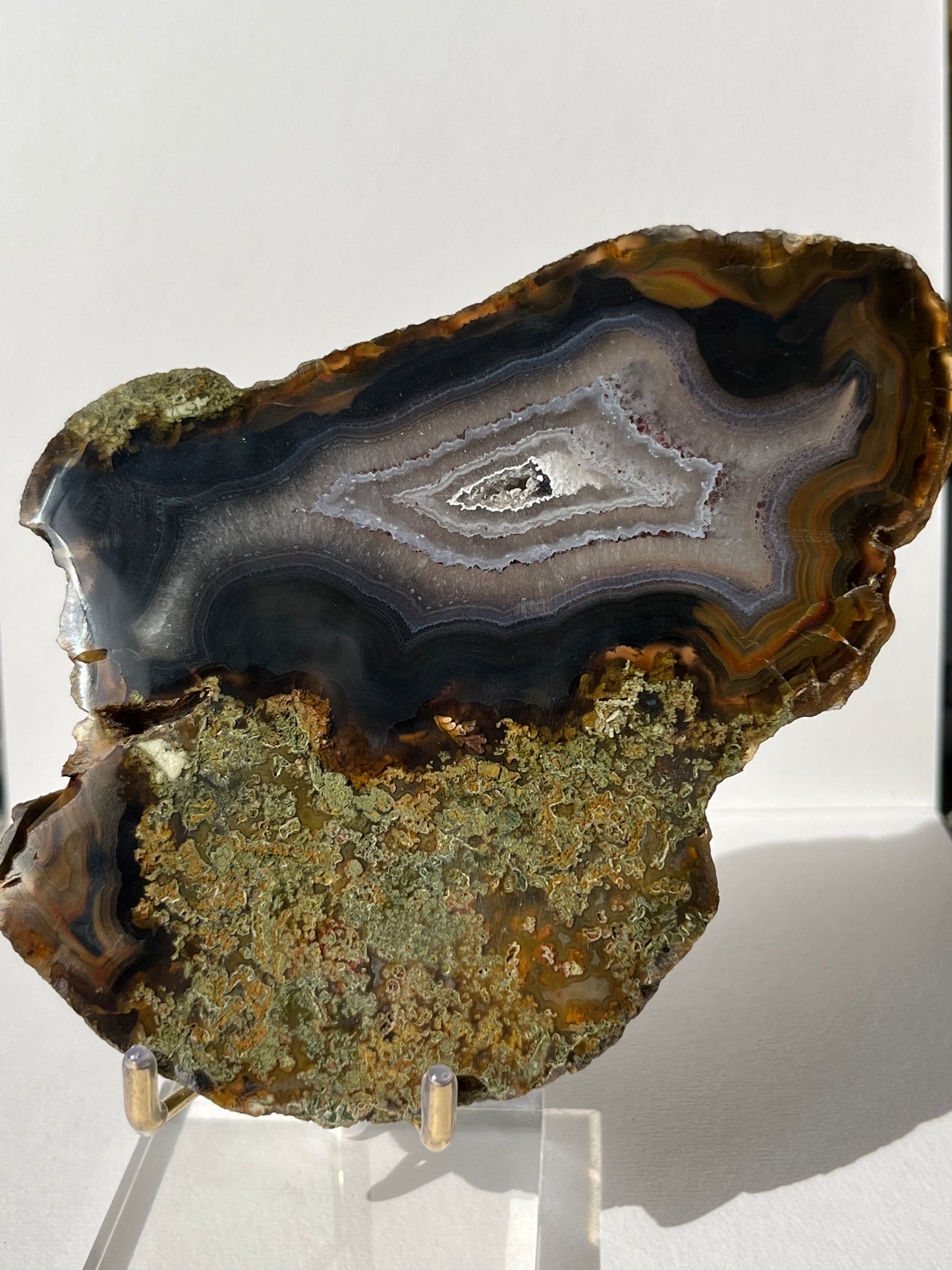 East Indonesian Agate with Green Moss Slab B with Display Stand
