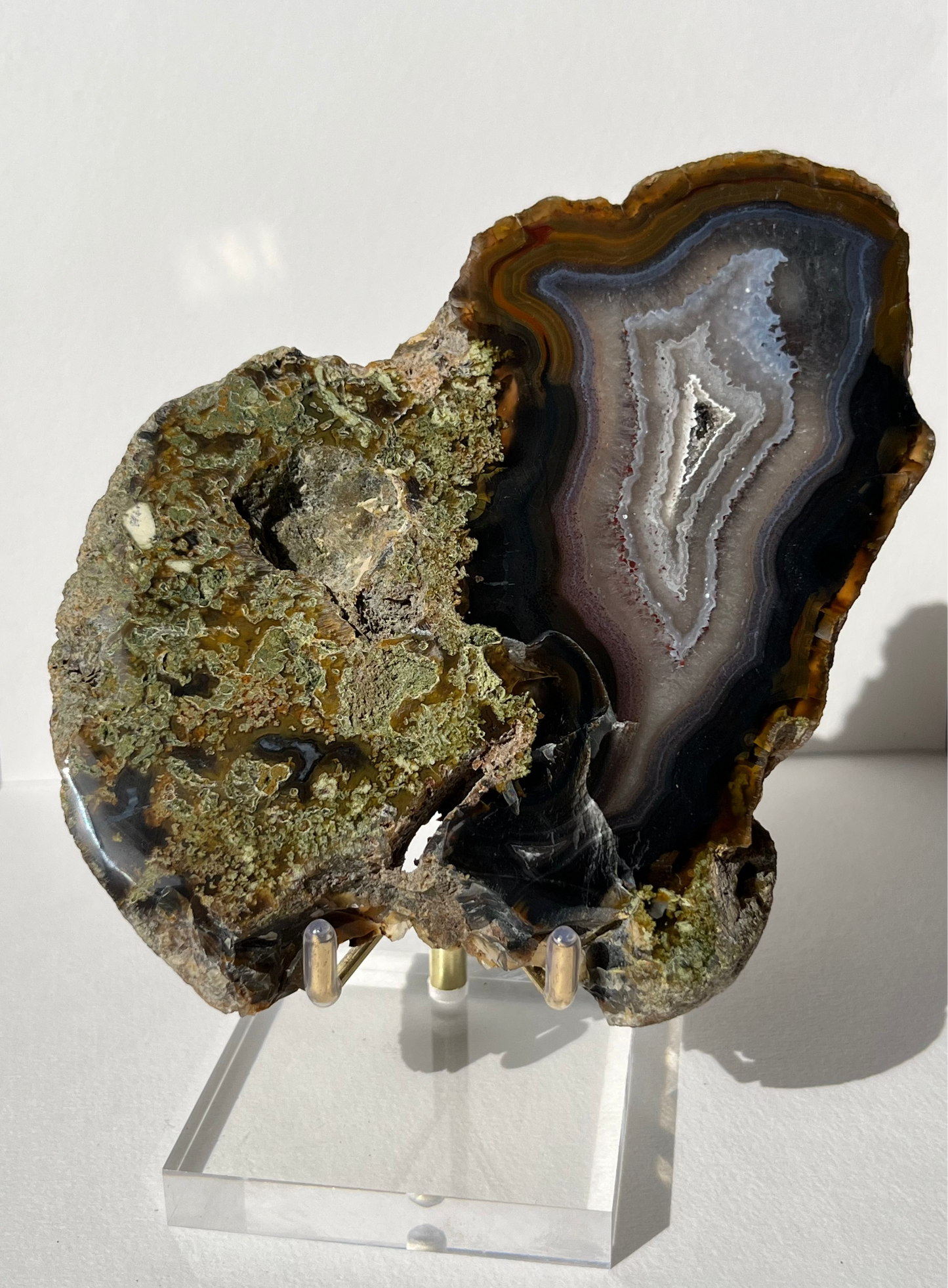 East Indonesian Agate with Green Moss Slab B with Display Stand