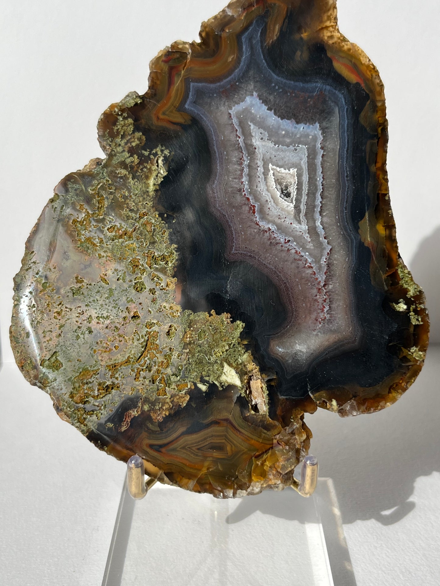 East Indonesian Agate with Green Moss Slab C with Display Stand