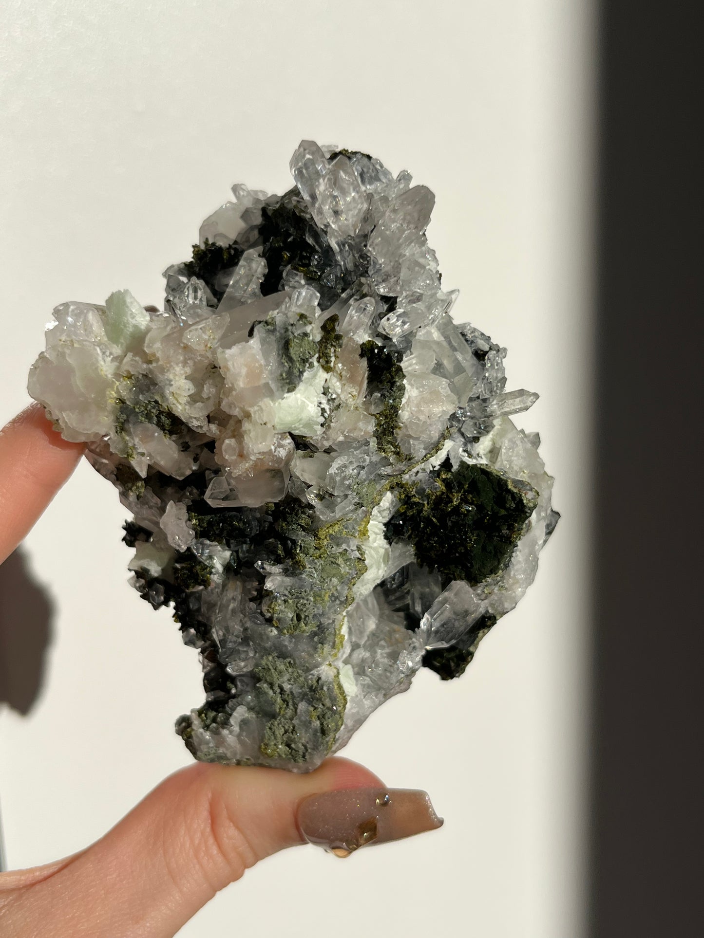 ‘Mist Peak’ Epidote Quartz and Prehnite Specimen A