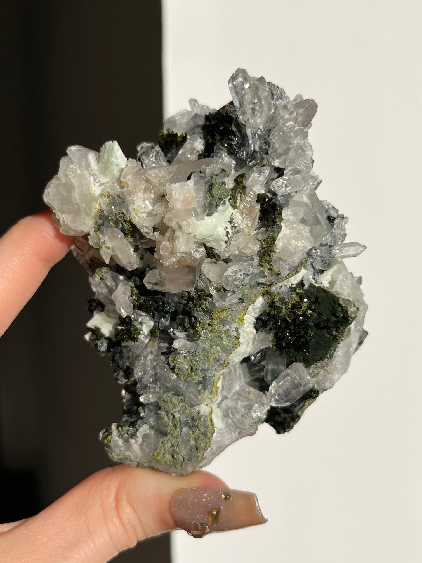 ‘Mist Peak’ Epidote Quartz and Prehnite Specimen A