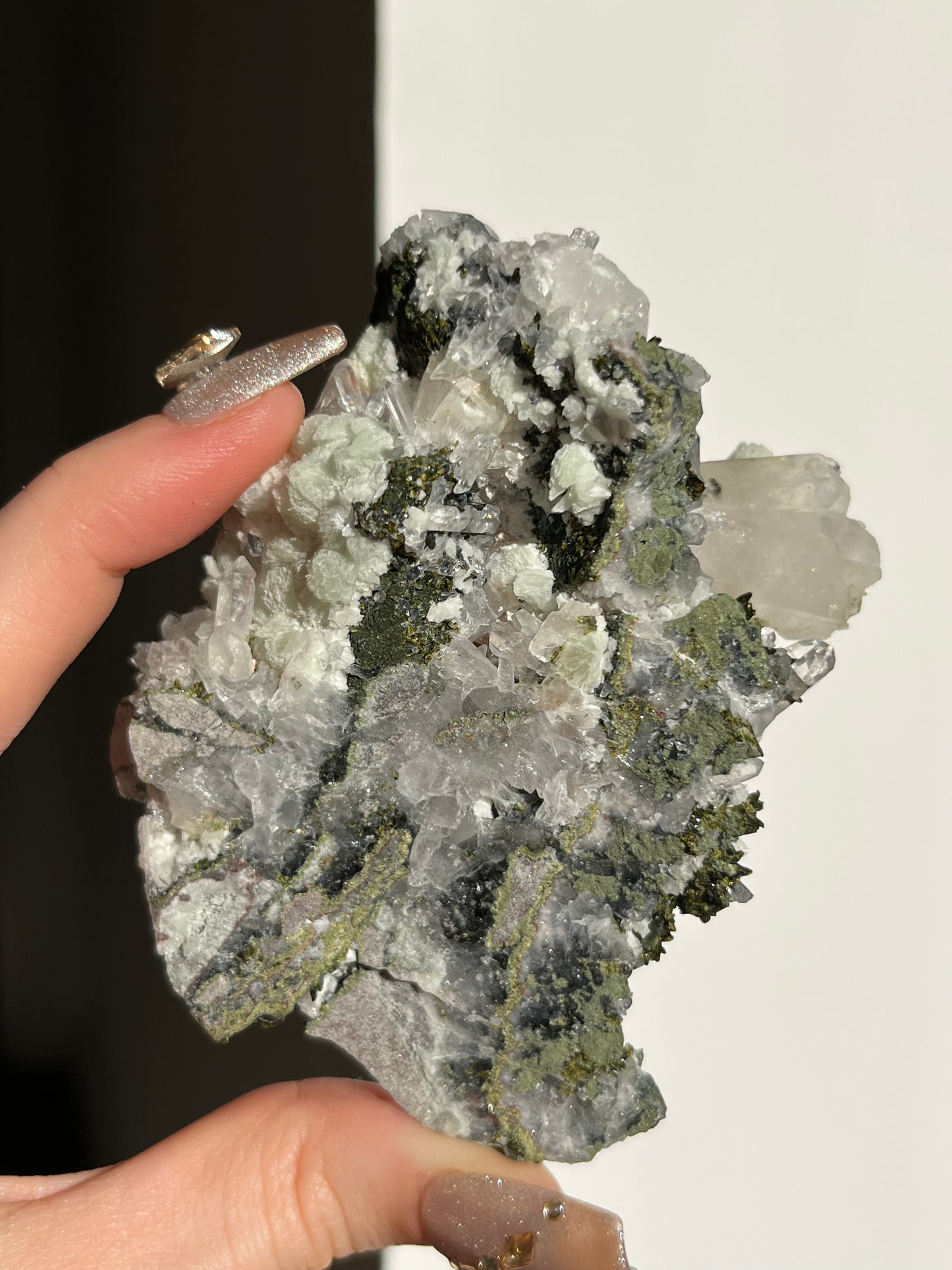 ‘Mist Peak’ Epidote Quartz and Prehnite Specimen A