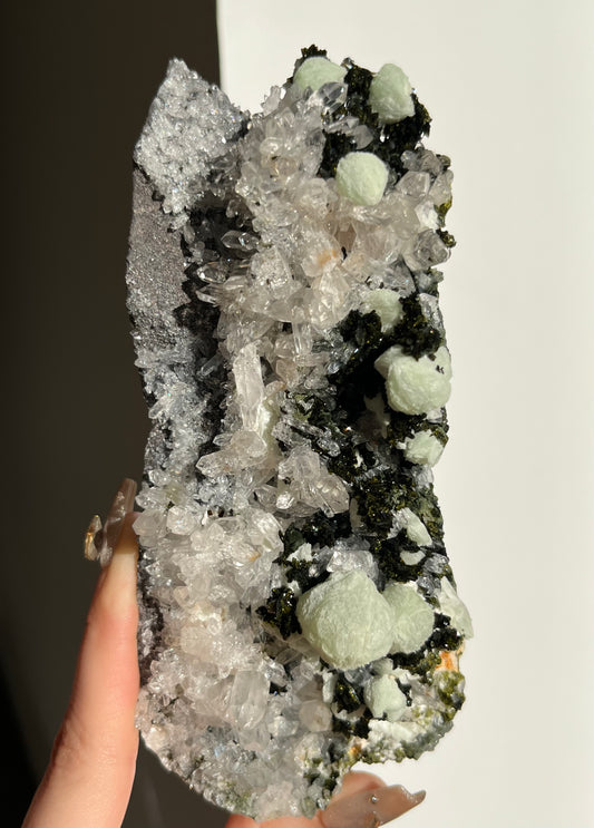 ‘Moss-Jade Pavillion’ Epidote Quartz and Prehnite Specimen B