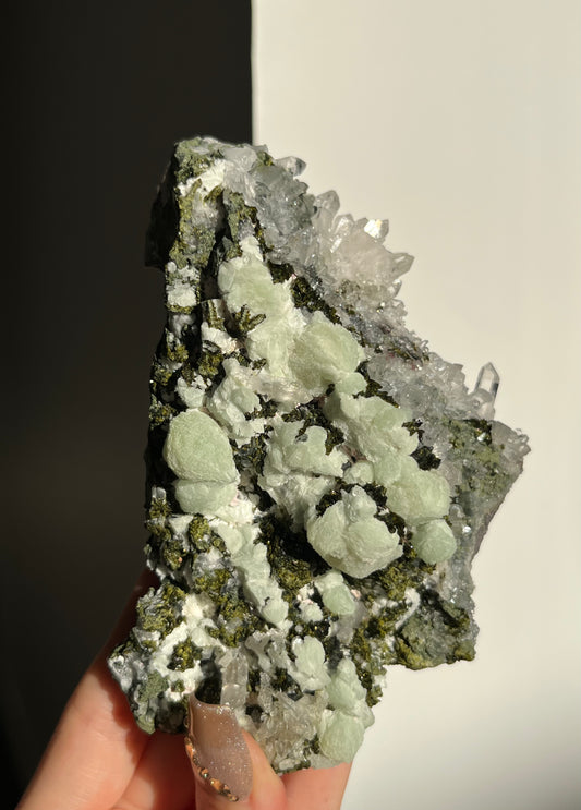 ‘Veil of Celadon’ Epidote Quartz and Prehnite Specimen F