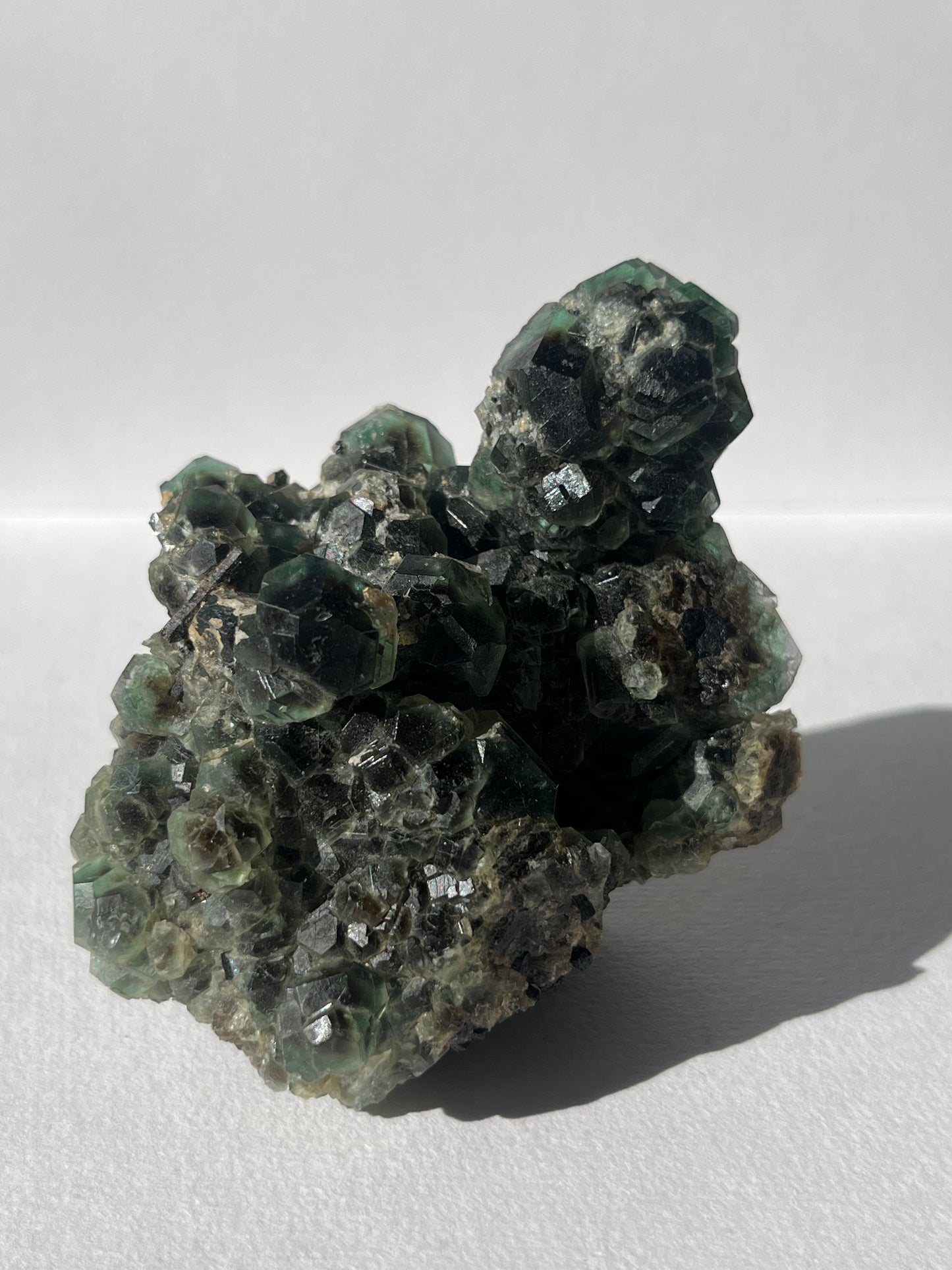 Green Erongo Fluorite with, Black Tourmaline & UV Reactive Hyalite Opal Specimen