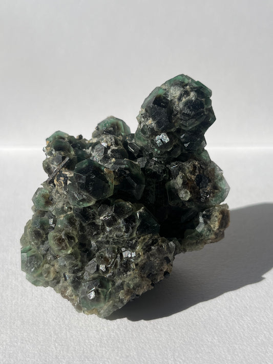 Green Erongo Fluorite with, Black Tourmaline & UV Reactive Hyalite Opal Specimen