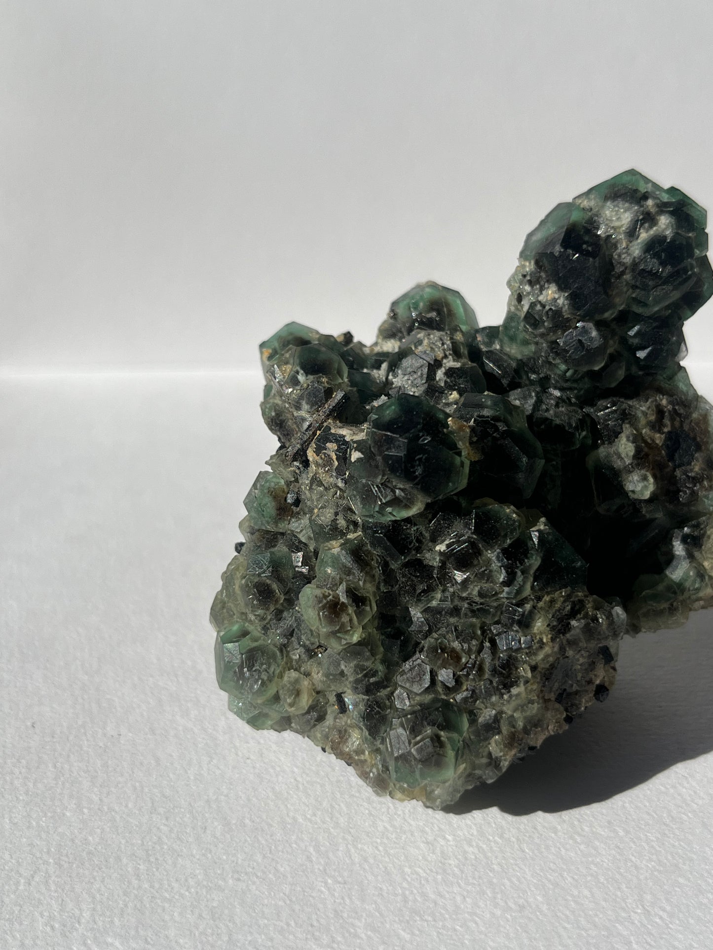 Green Erongo Fluorite with, Black Tourmaline & UV Reactive Hyalite Opal Specimen