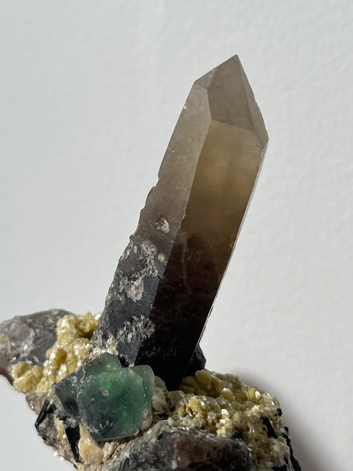 Green Erongo Fluorite with Smokey Quartz, Muscovite and Tourmaline Specimen A