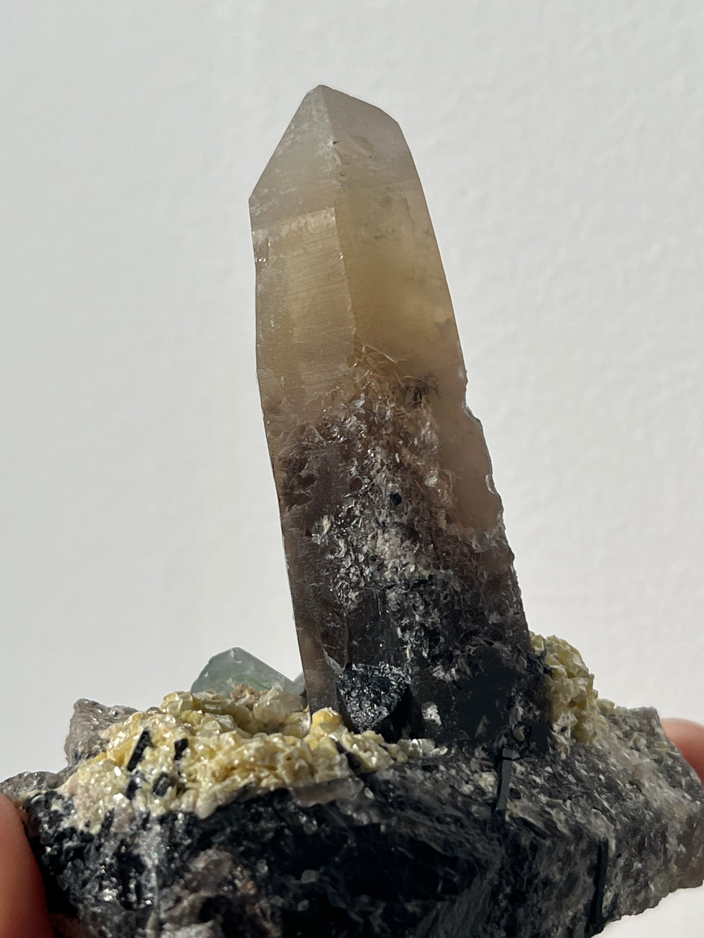 Green Erongo Fluorite with Smokey Quartz, Muscovite and Tourmaline Specimen A