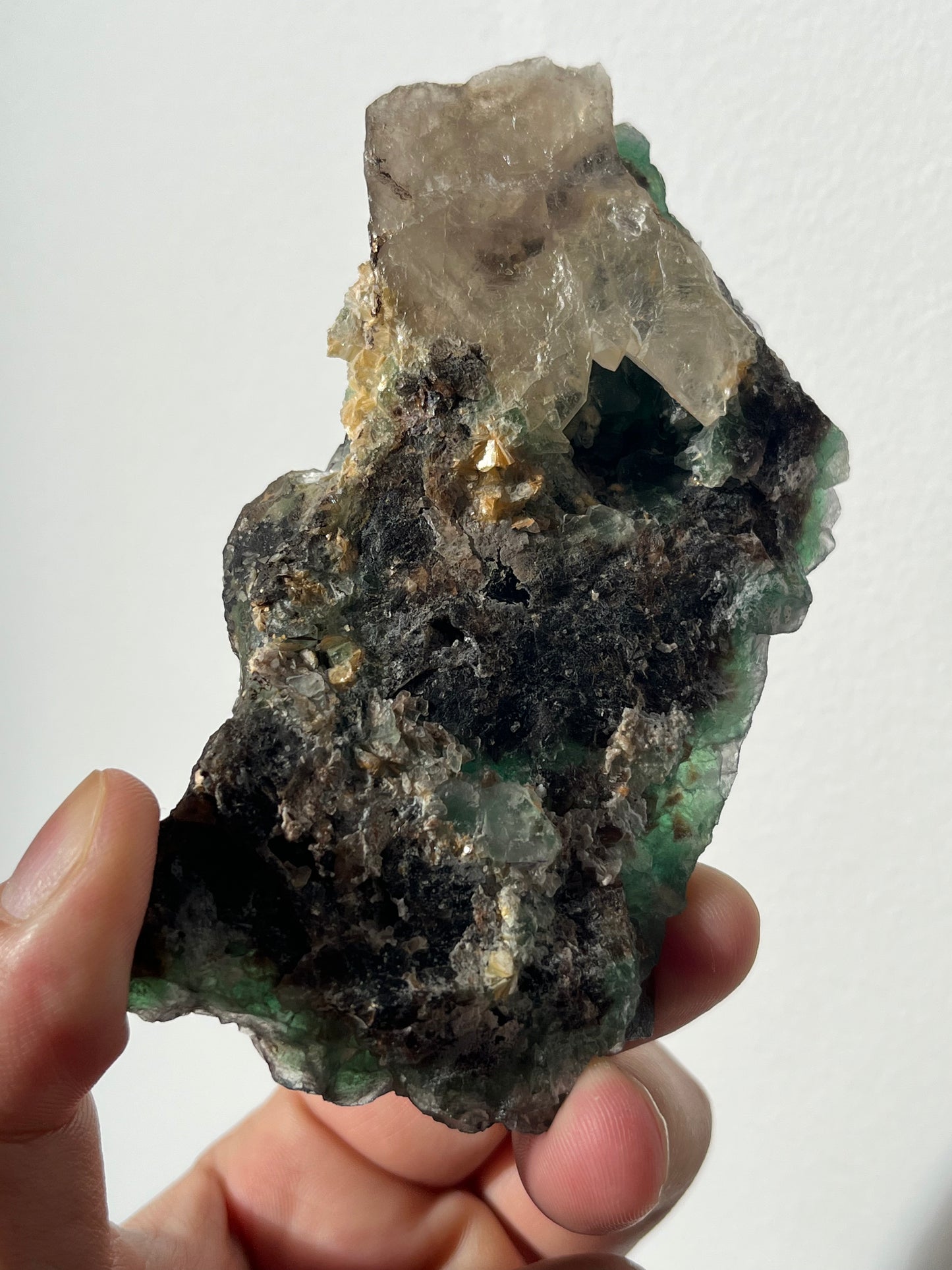 Green Erongo Fluorite with Quartz and Muscovite Specimen B