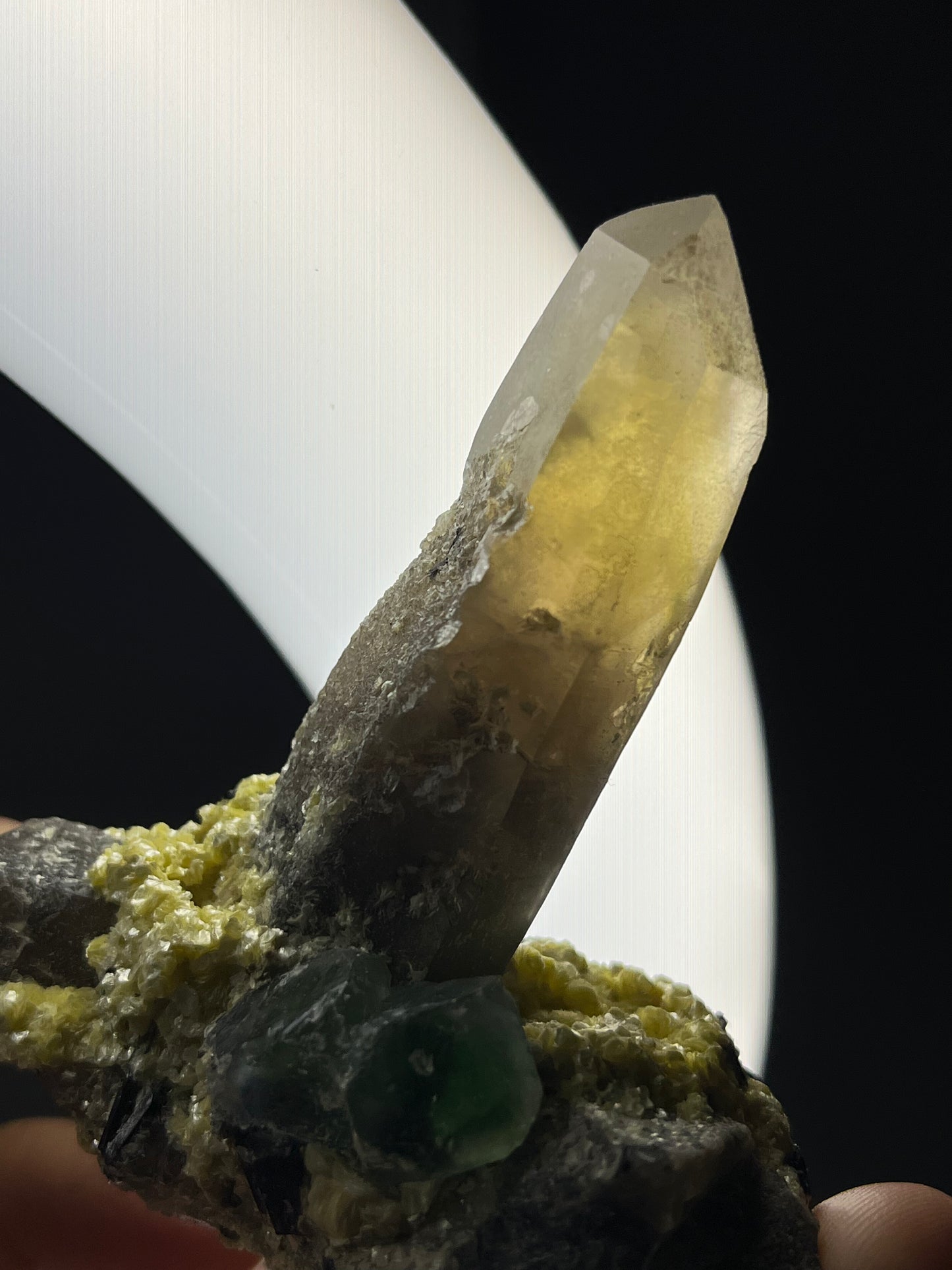 Green Erongo Fluorite with Smokey Quartz, Muscovite and Tourmaline Specimen A
