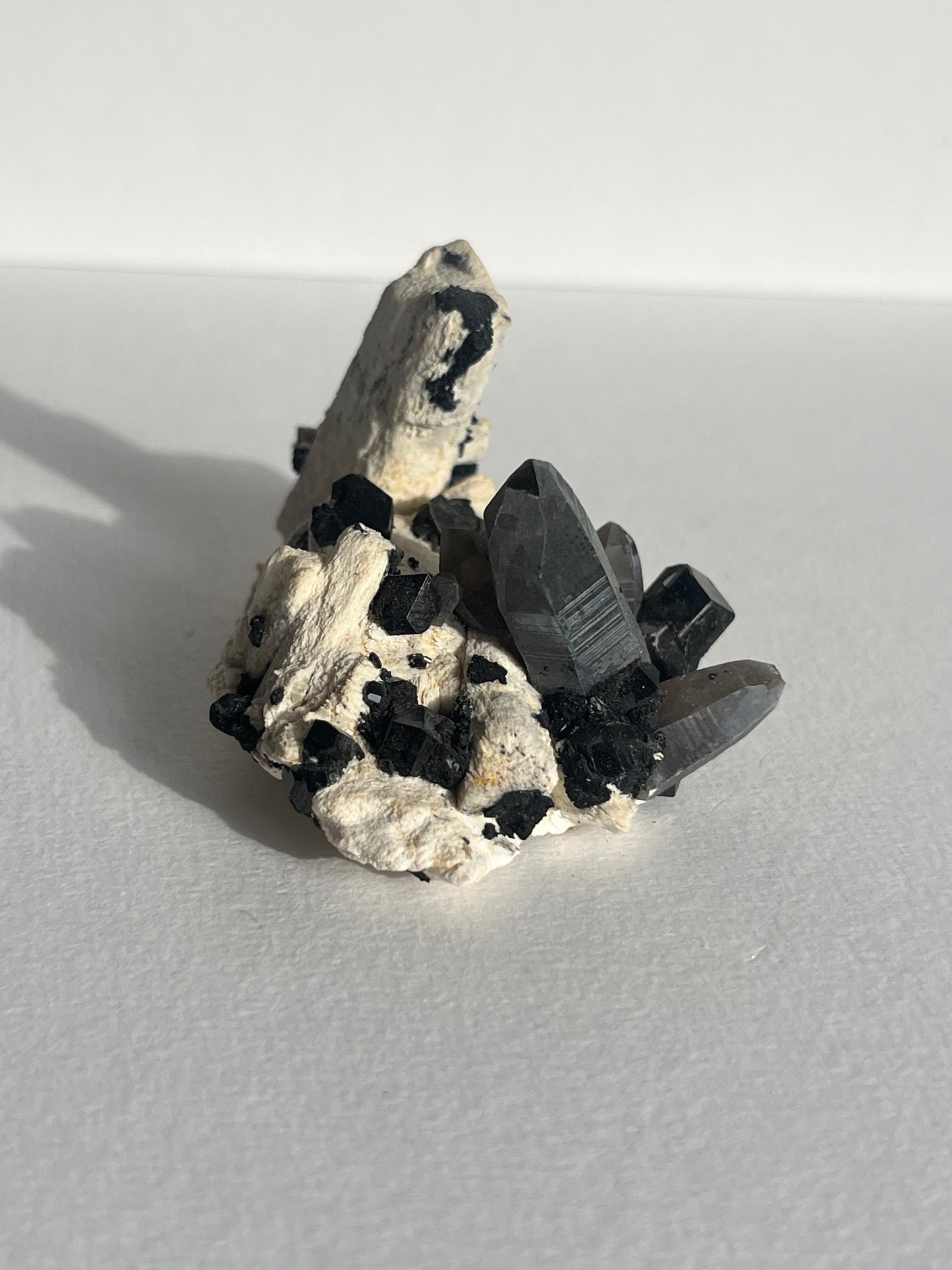 Natural Smokey Quartz with Schorl Tourmaline on Feldspar Specimen B