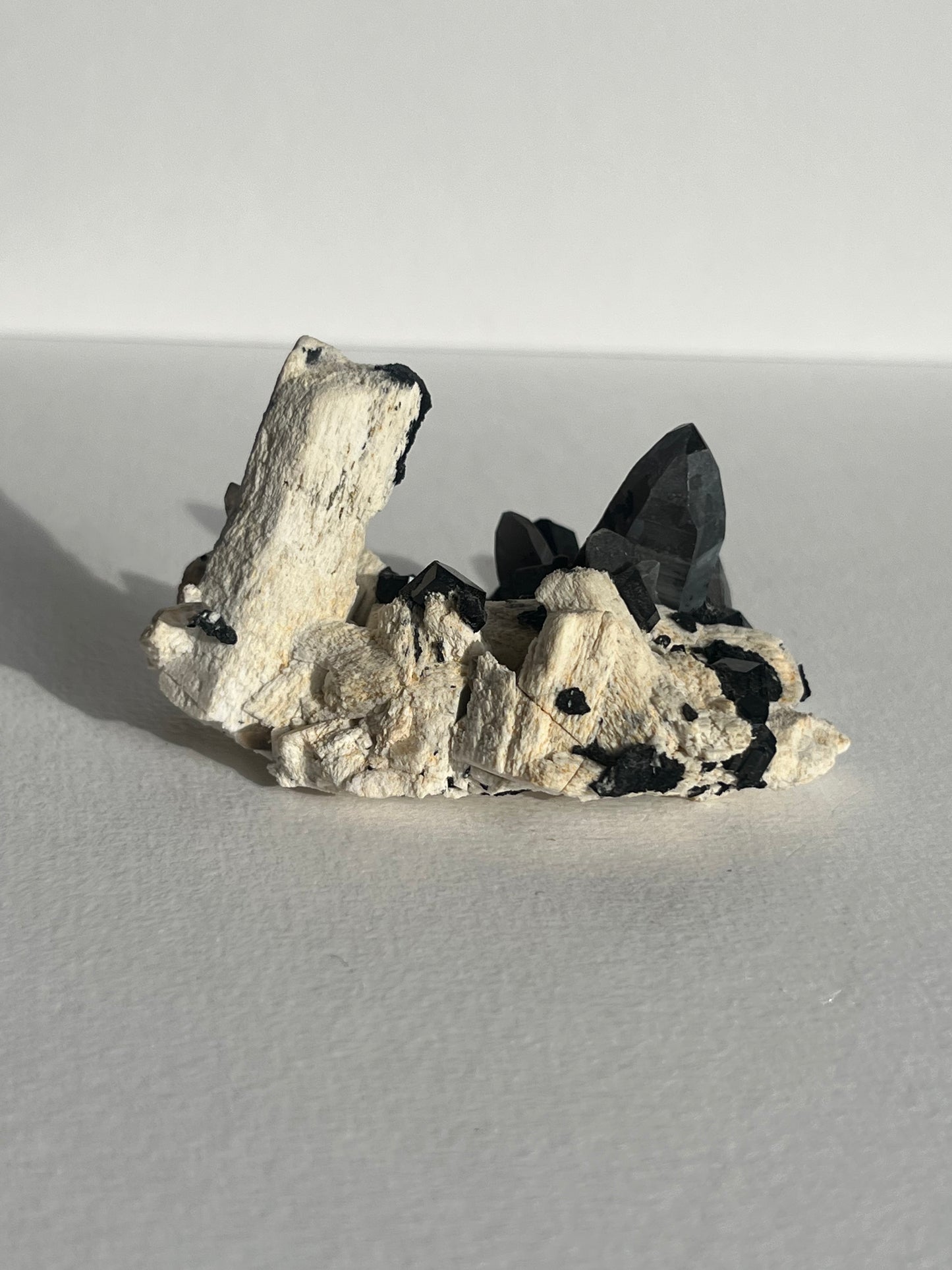 Natural Smokey Quartz with Schorl Tourmaline on Feldspar Specimen B