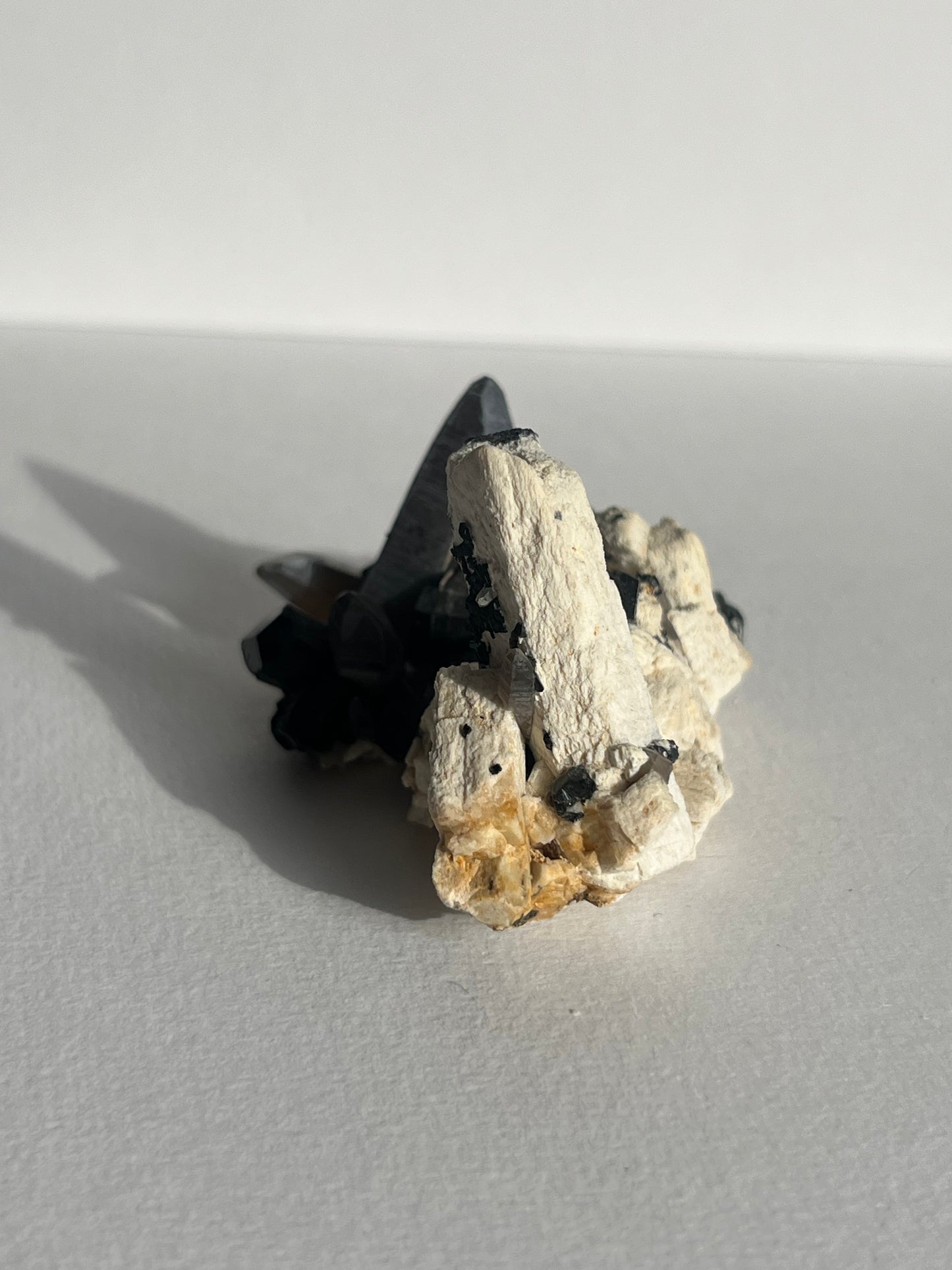 Natural Smokey Quartz with Schorl Tourmaline on Feldspar Specimen B