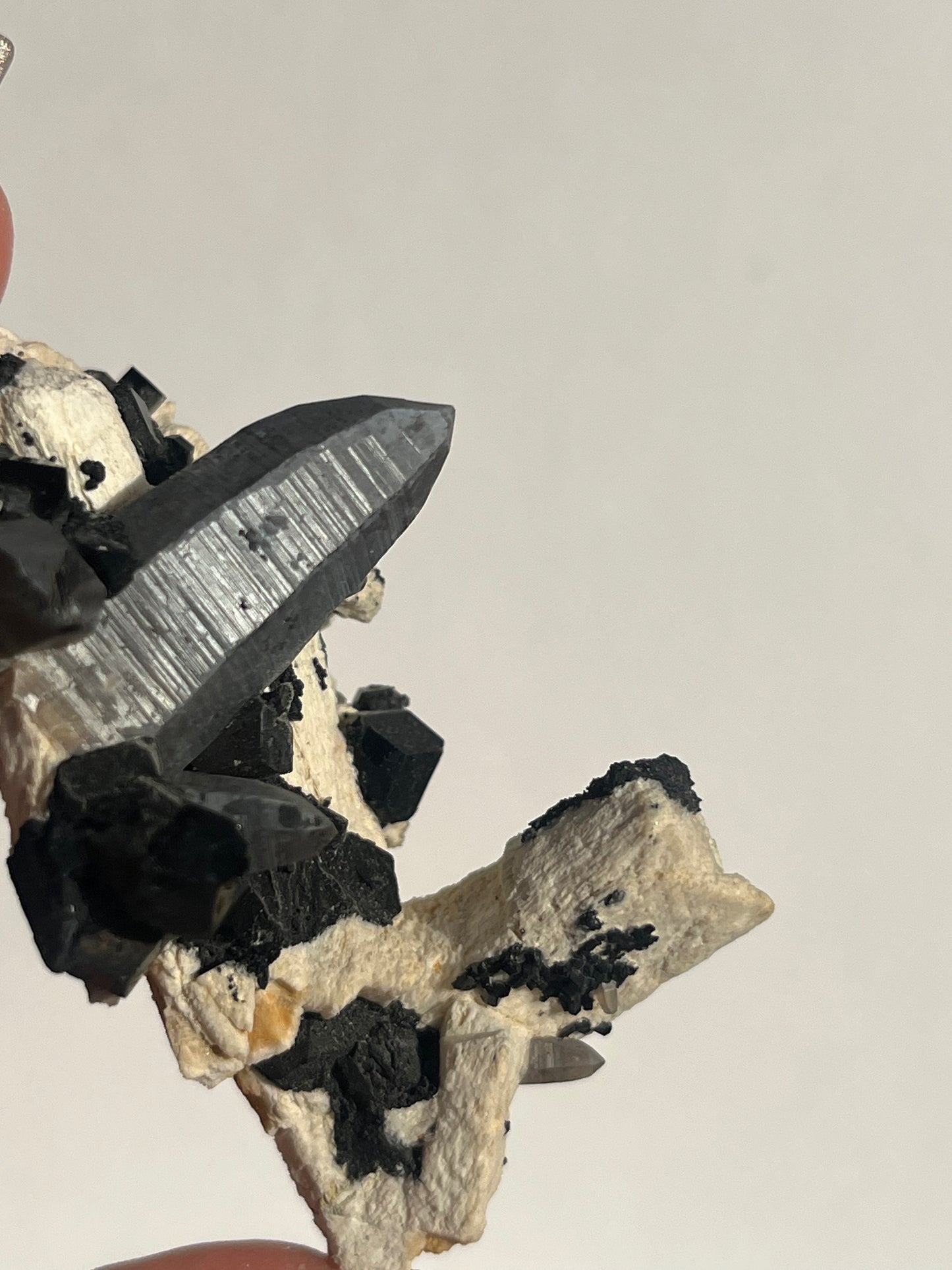 Natural Smokey Quartz with Schorl Tourmaline on Feldspar Specimen B