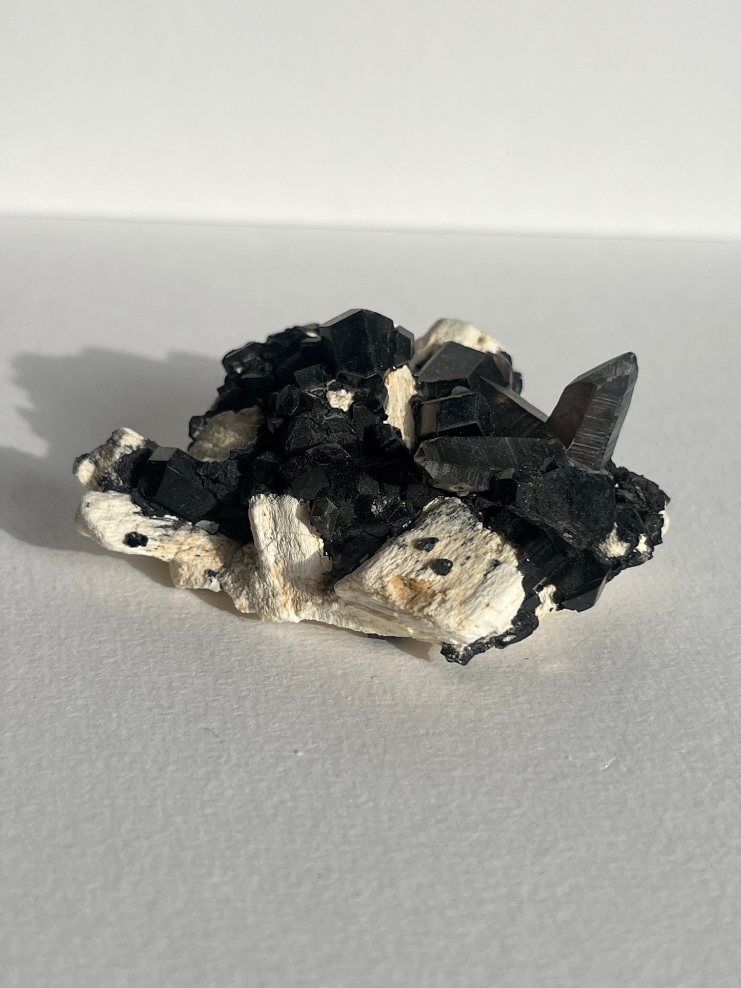 Natural Smokey Quartz with Schorl Tourmaline on Feldspar Specimen C