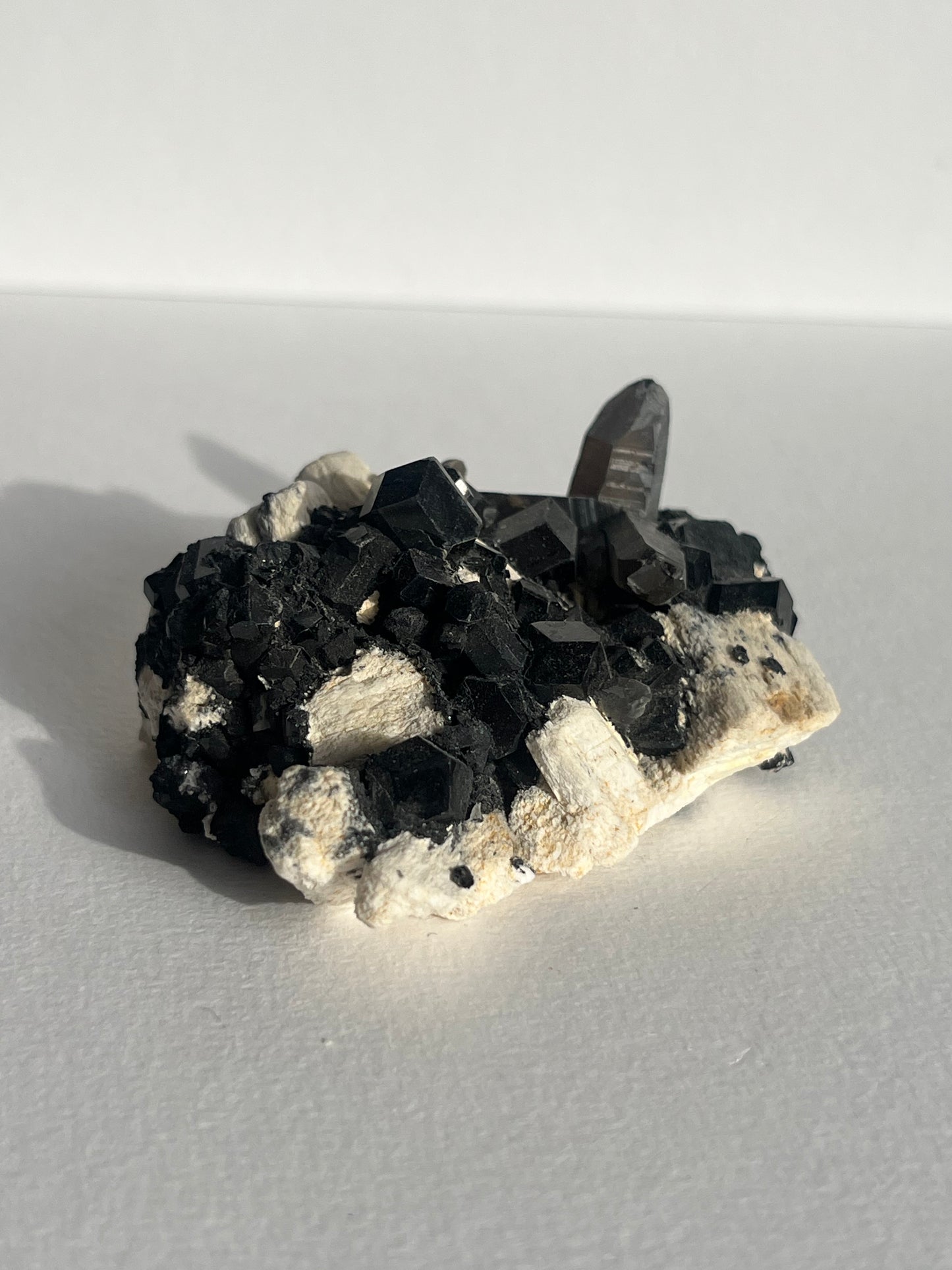 Natural Smokey Quartz with Schorl Tourmaline on Feldspar Specimen C