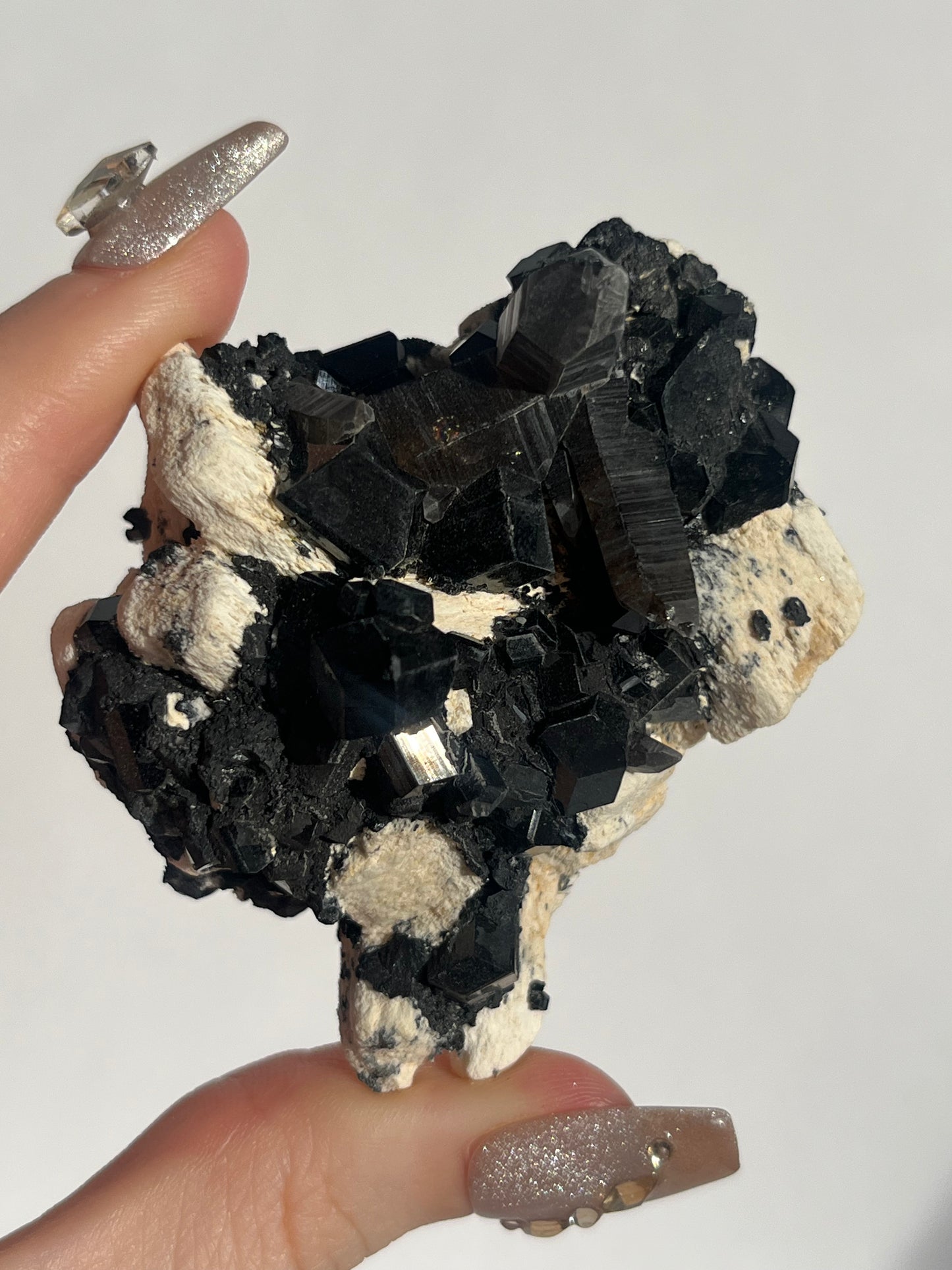 Natural Smokey Quartz with Schorl Tourmaline on Feldspar Specimen C