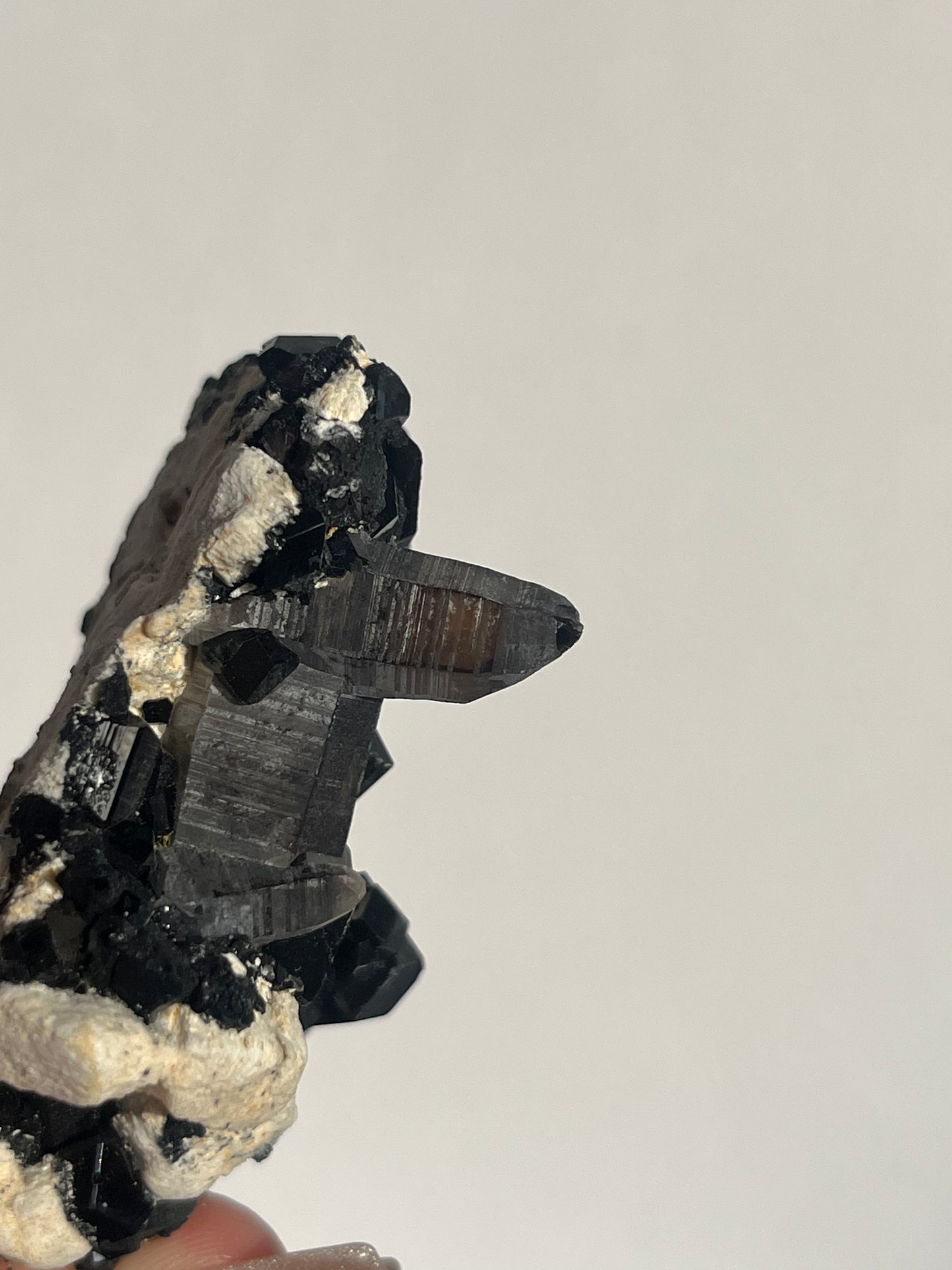 Natural Smokey Quartz with Schorl Tourmaline on Feldspar Specimen D
