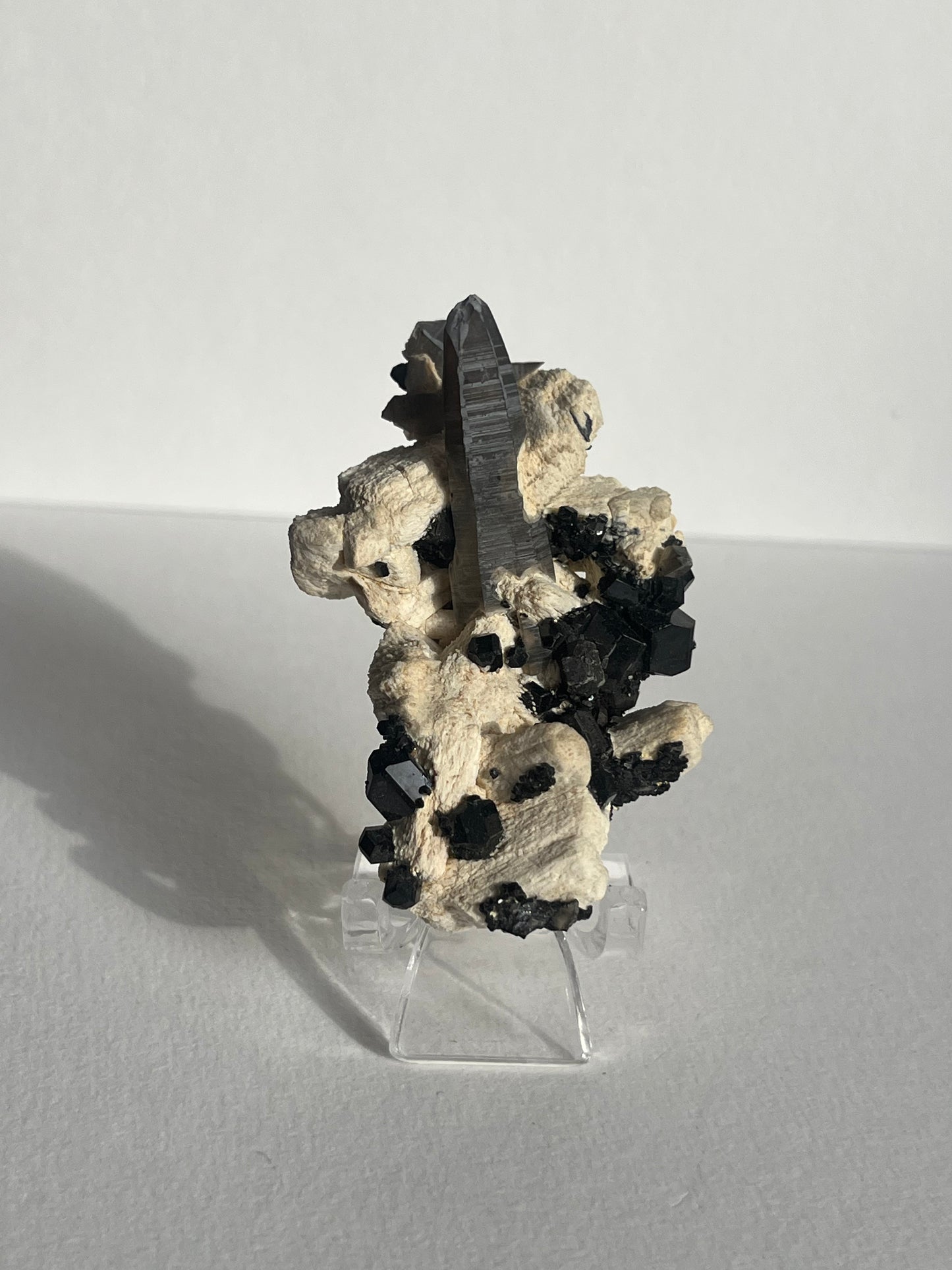 Natural Smokey Quartz with Schorl Tourmaline on Feldspar Specimen D