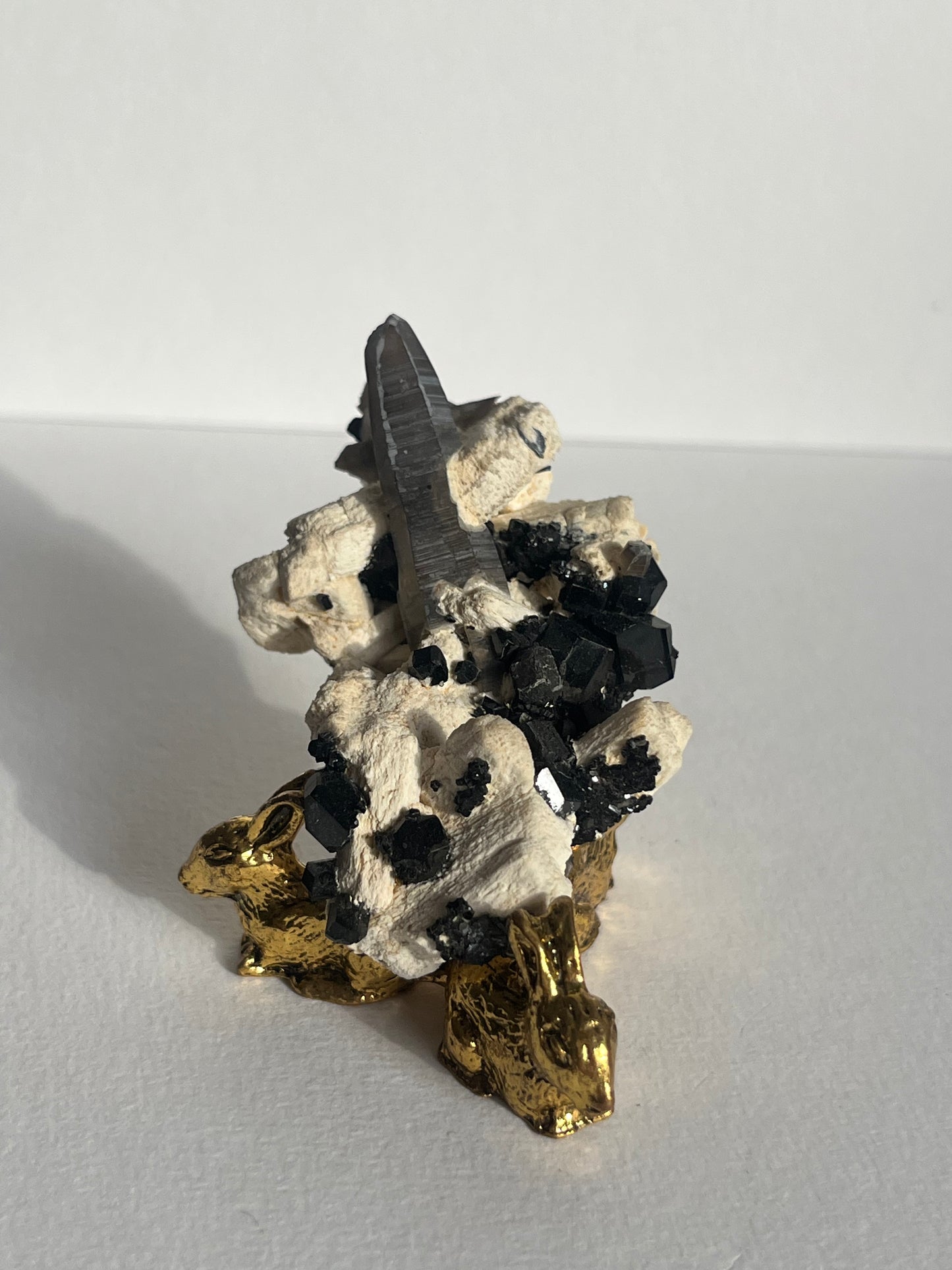 Natural Smokey Quartz with Schorl Tourmaline on Feldspar Specimen D