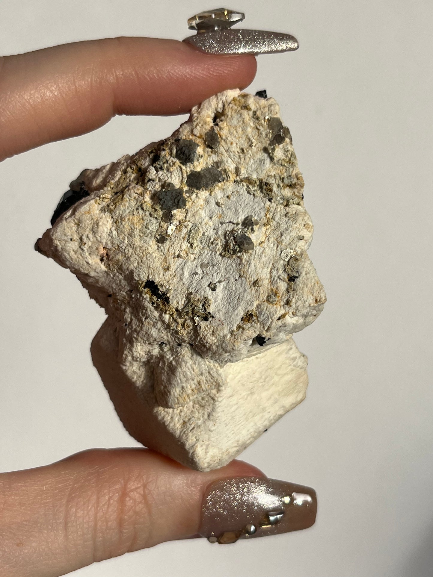 Natural Smokey Quartz with Schorl Tourmaline on Feldspar Specimen E