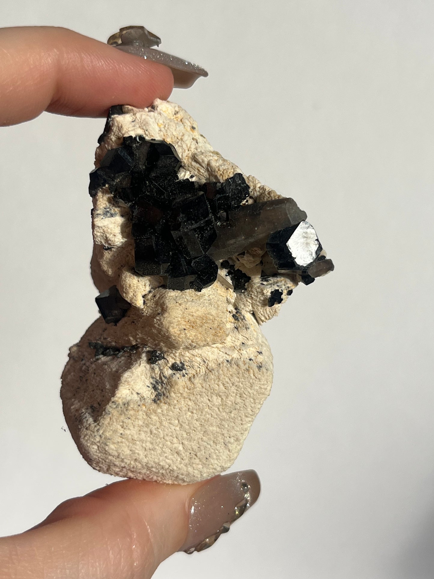 Natural Smokey Quartz with Schorl Tourmaline on Feldspar Specimen E