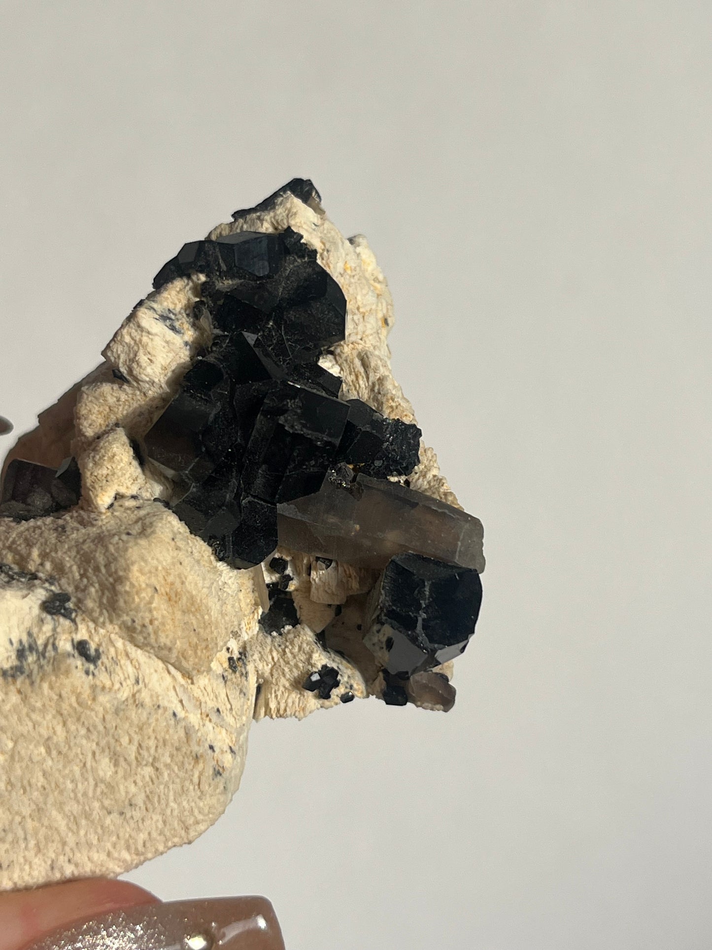 Natural Smokey Quartz with Schorl Tourmaline on Feldspar Specimen E