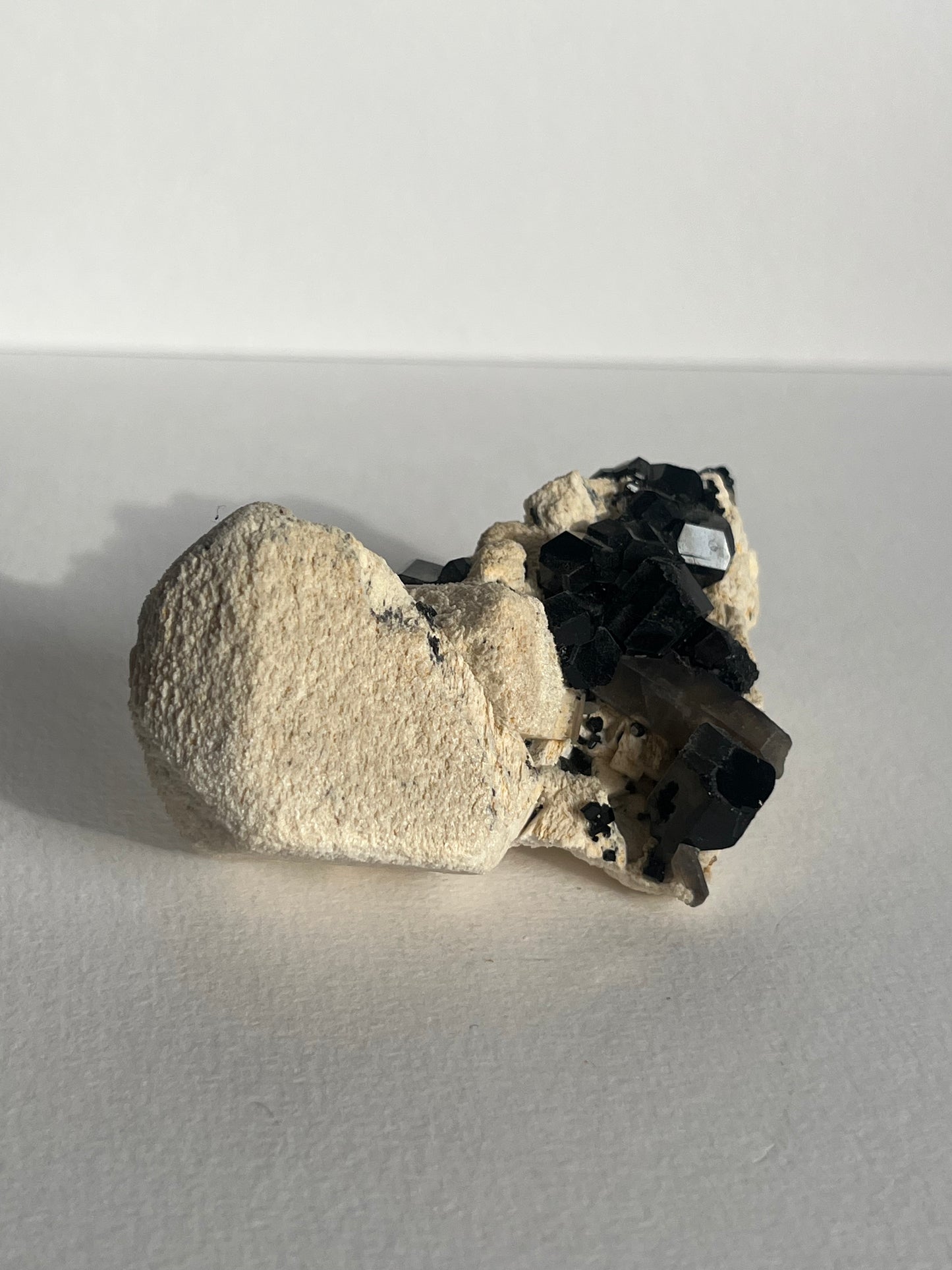 Natural Smokey Quartz with Schorl Tourmaline on Feldspar Specimen E