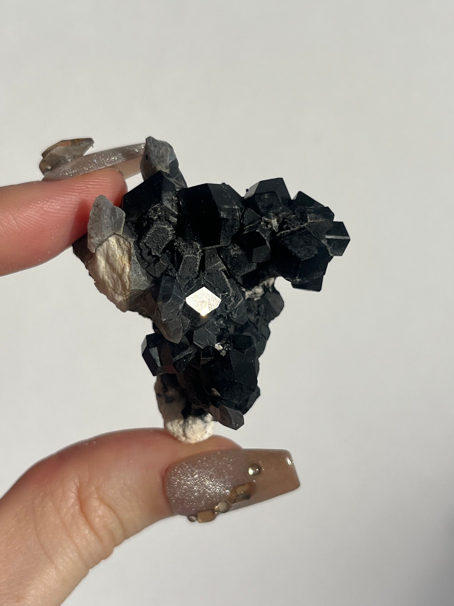 Natural Smokey Quartz with Schorl Tourmaline on Feldspar Specimen F