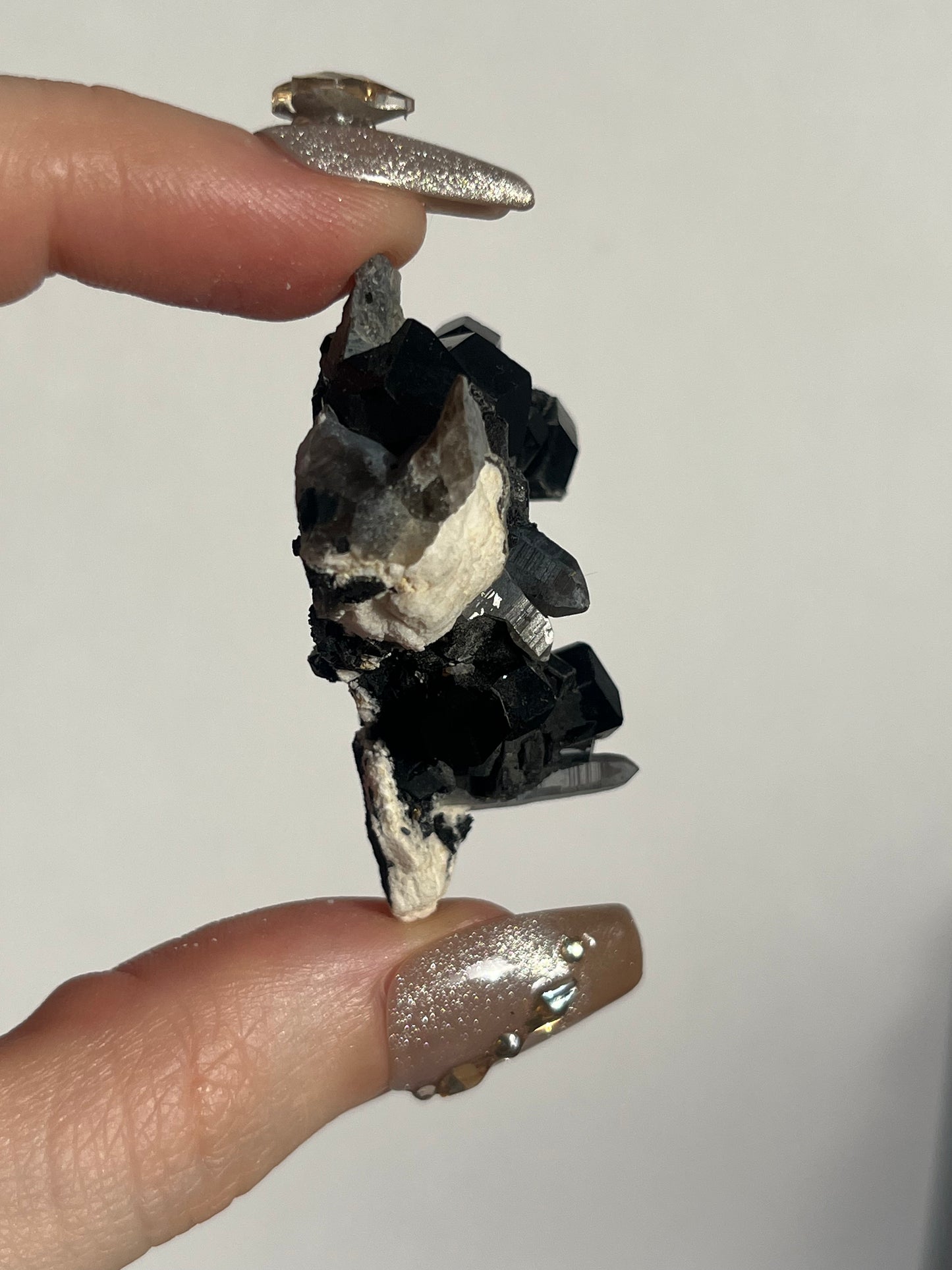 Natural Smokey Quartz with Schorl Tourmaline on Feldspar Specimen F