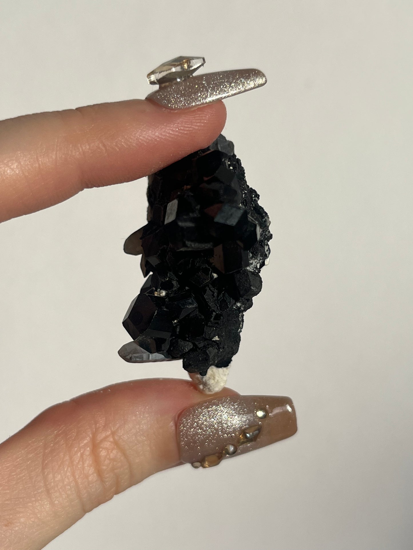 Natural Smokey Quartz with Schorl Tourmaline on Feldspar Specimen F