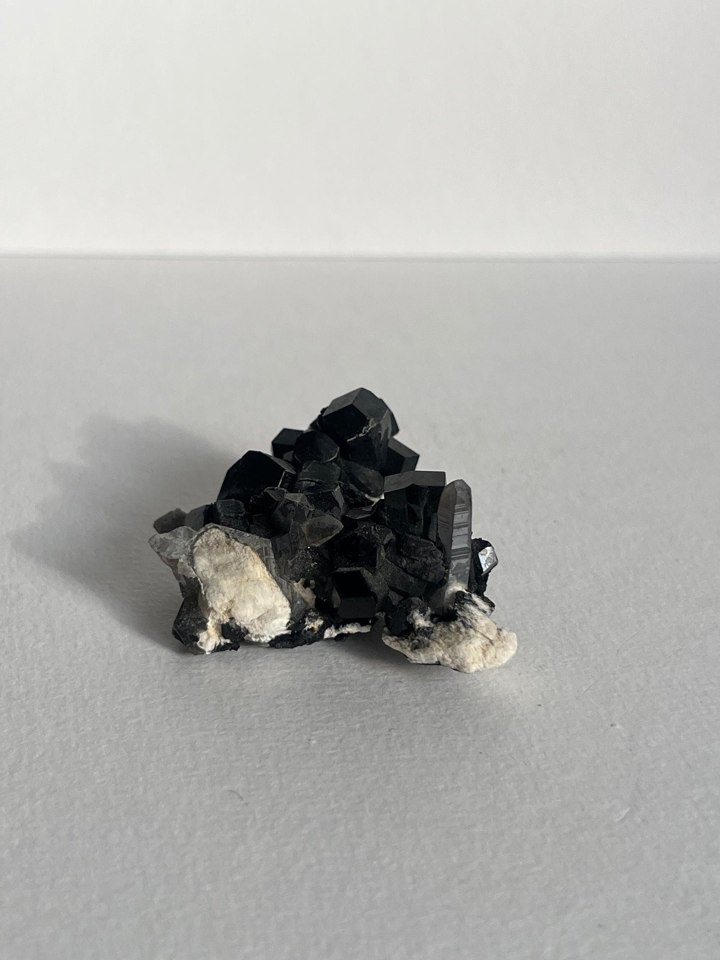 Natural Smokey Quartz with Schorl Tourmaline on Feldspar Specimen F