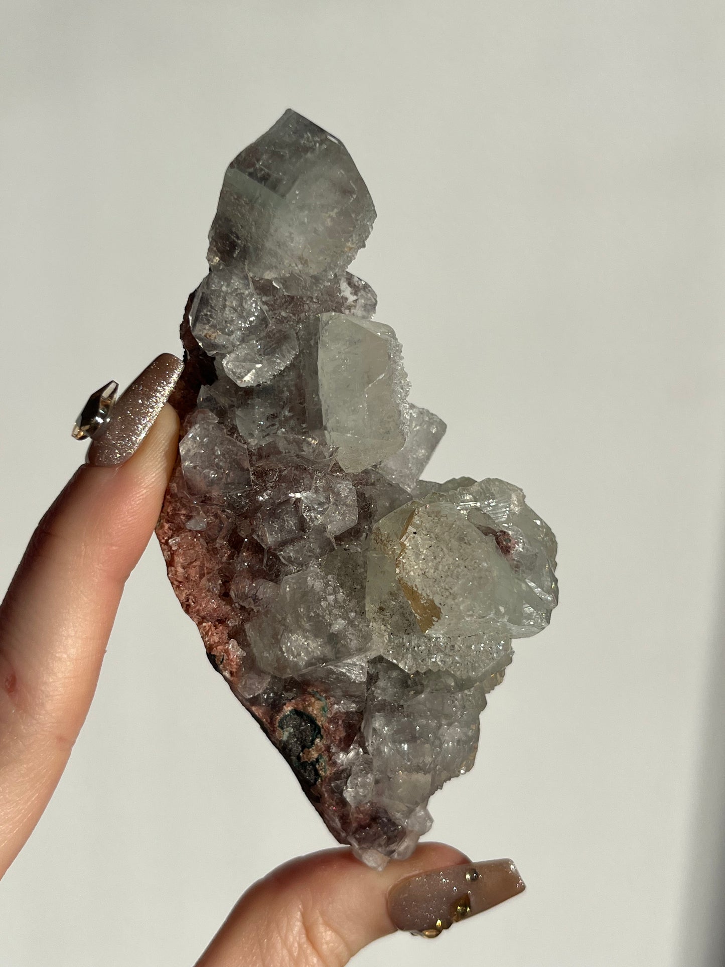 Etched Apophyllite on Red Heulandite Specimen A