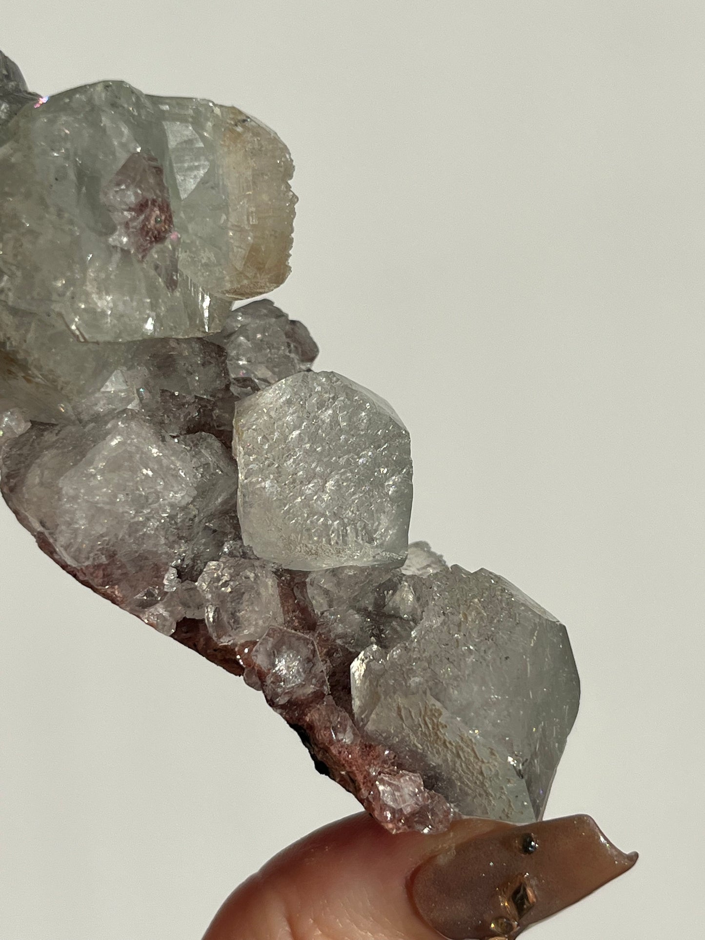 Etched Apophyllite on Red Heulandite Specimen A