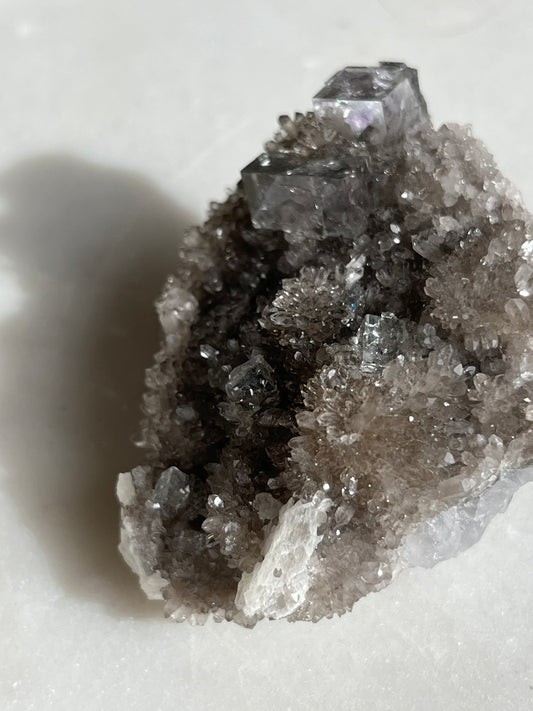 Zhejiang Clear Fluorite w/Purple Zoned Core on Quartz #3