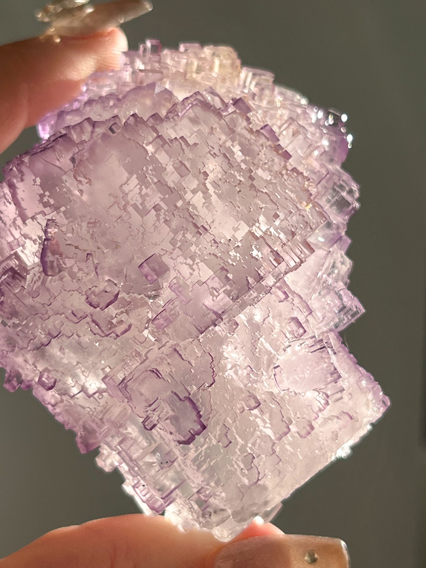 Stepped Purple Fluorite with Calcite