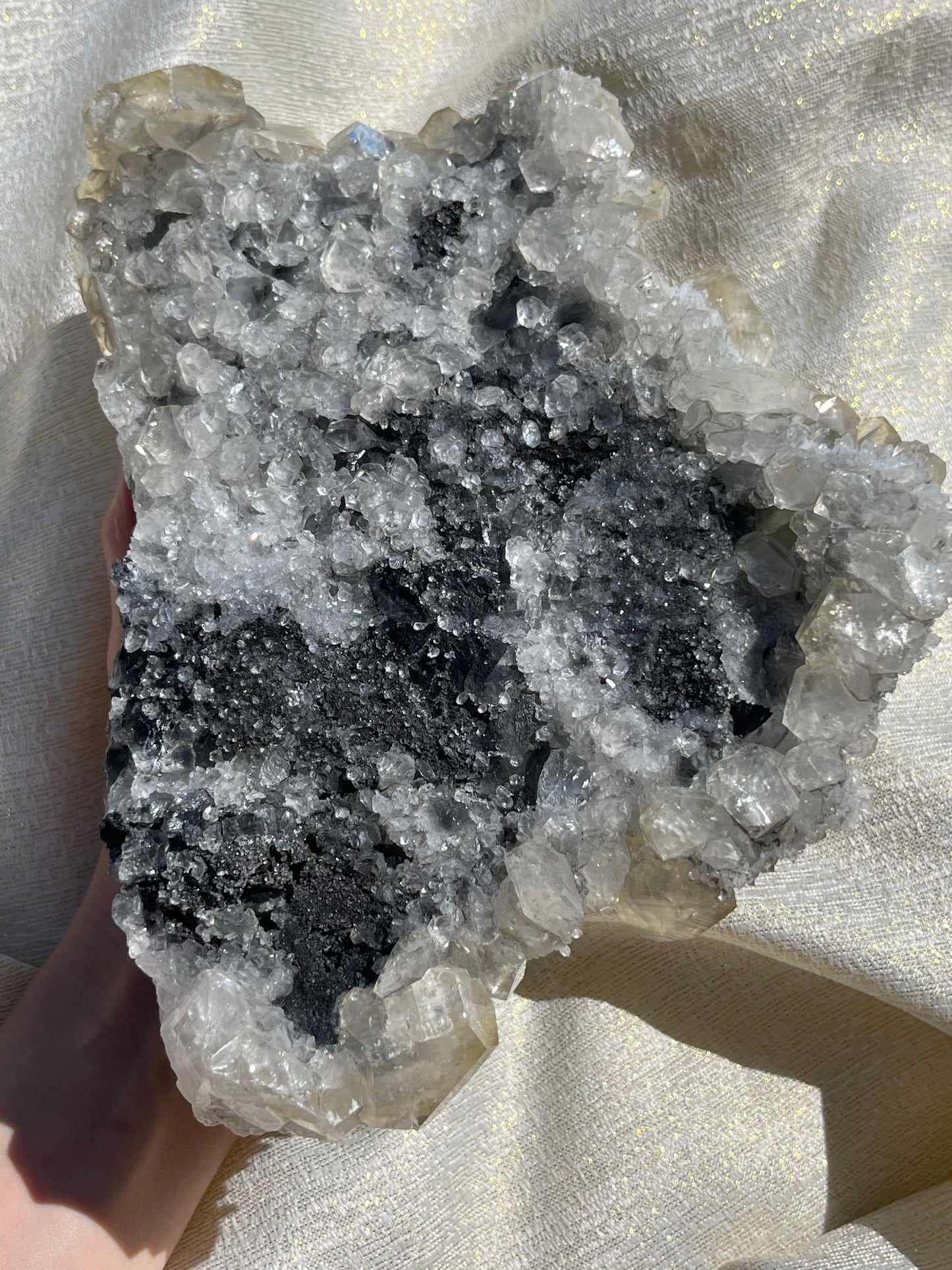 Grey Phantom Calcite Specimen on Quartz & Fluorite Matrix