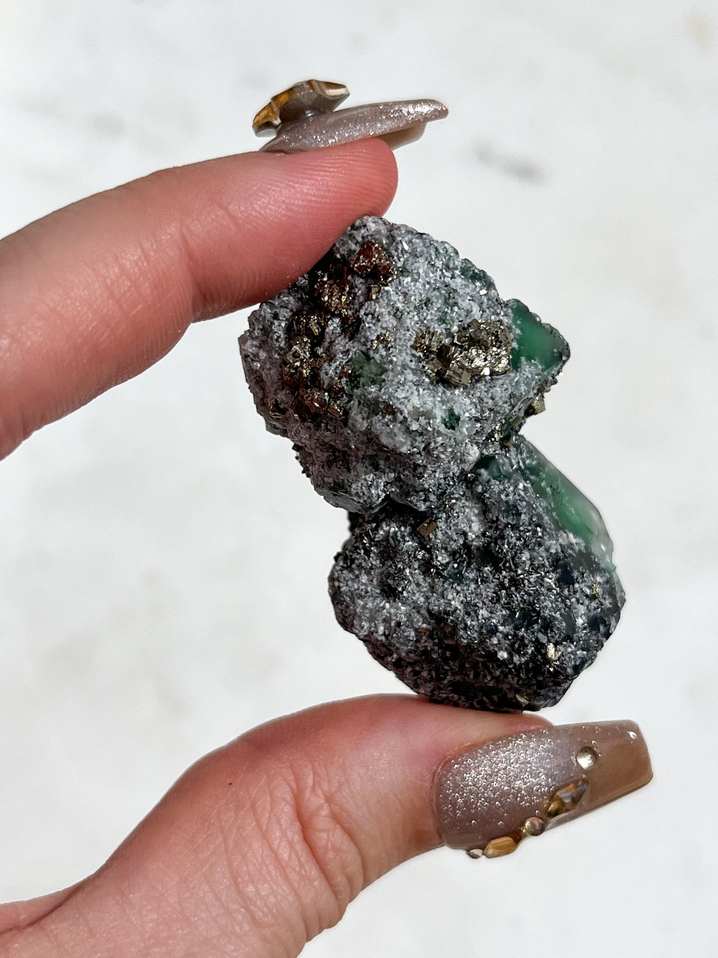 Double Octahedral Peruvian Green Fluorite Coated with Pyrite, Sphalerite & Galena #1 (Collector's Choice)