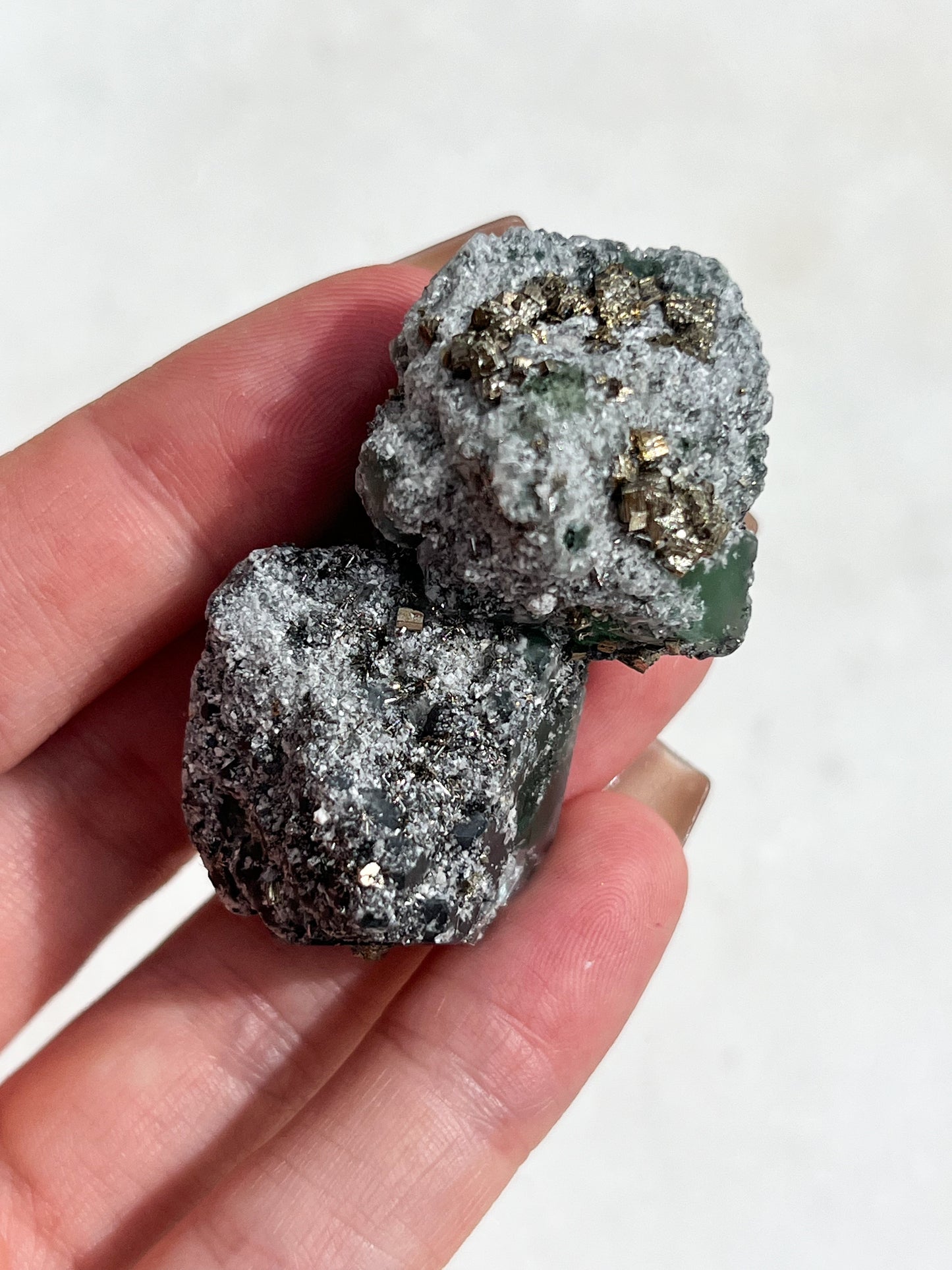 Double Octahedral Peruvian Green Fluorite Coated with Pyrite, Sphalerite & Galena #1 (Collector's Choice)