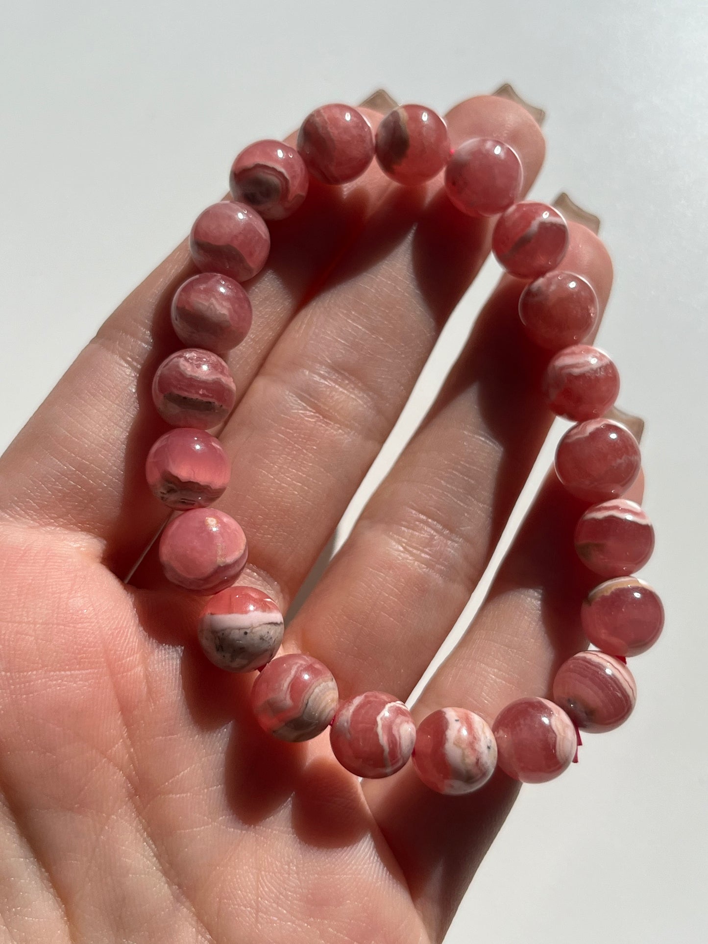 A Grade Gel Banded Rhodochrosite Bead Bracelet #A