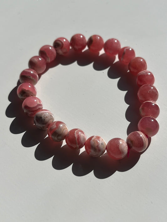 A Grade Gel Banded Rhodochrosite Bead Bracelet #A