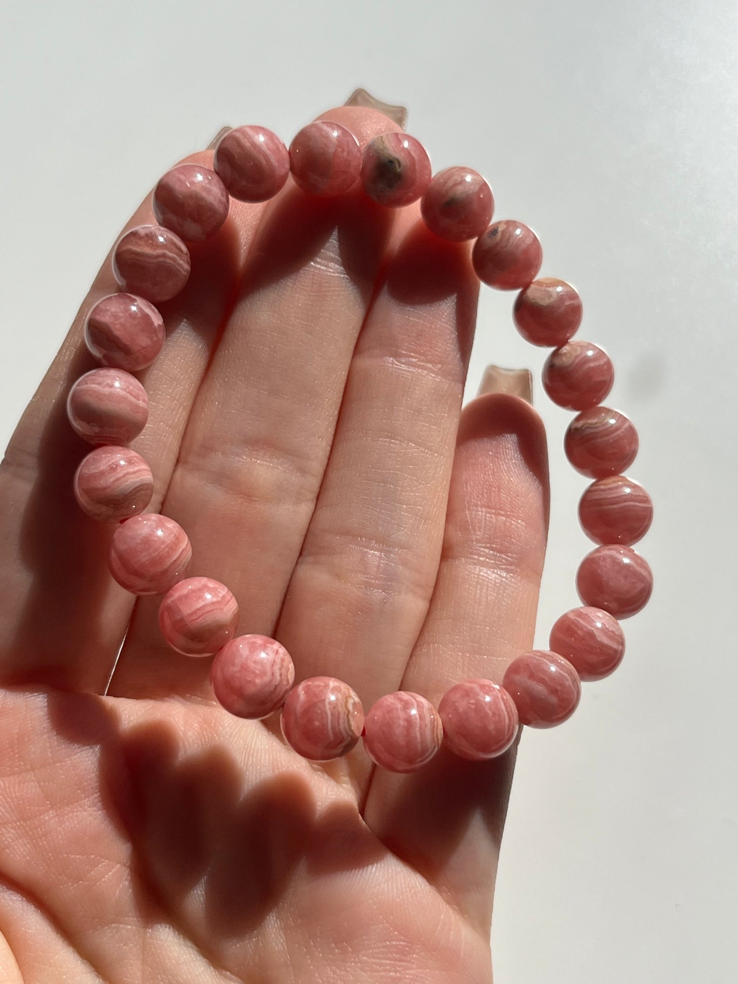 A Grade Gel Banded Rhodochrosite Bead Bracelet #B