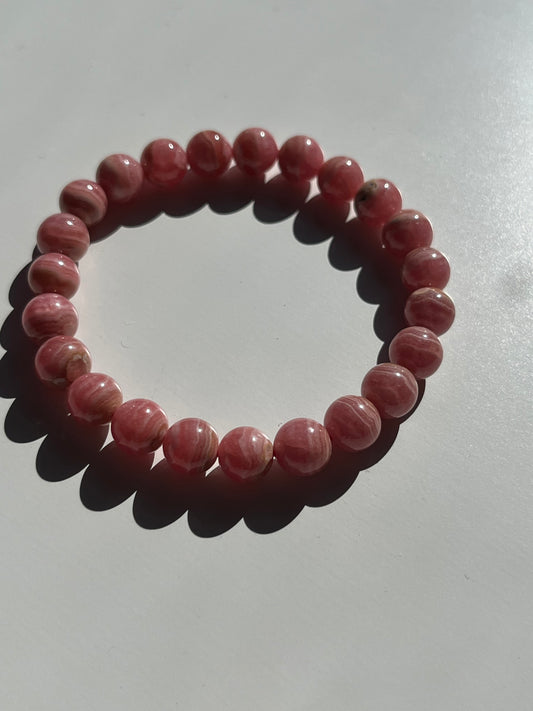 A Grade Gel Banded Rhodochrosite Bead Bracelet #B