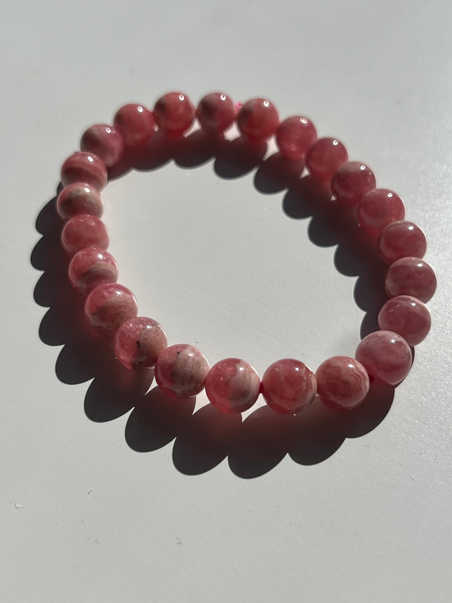 A Grade Gel Banded Rhodochrosite Bead Bracelet #C