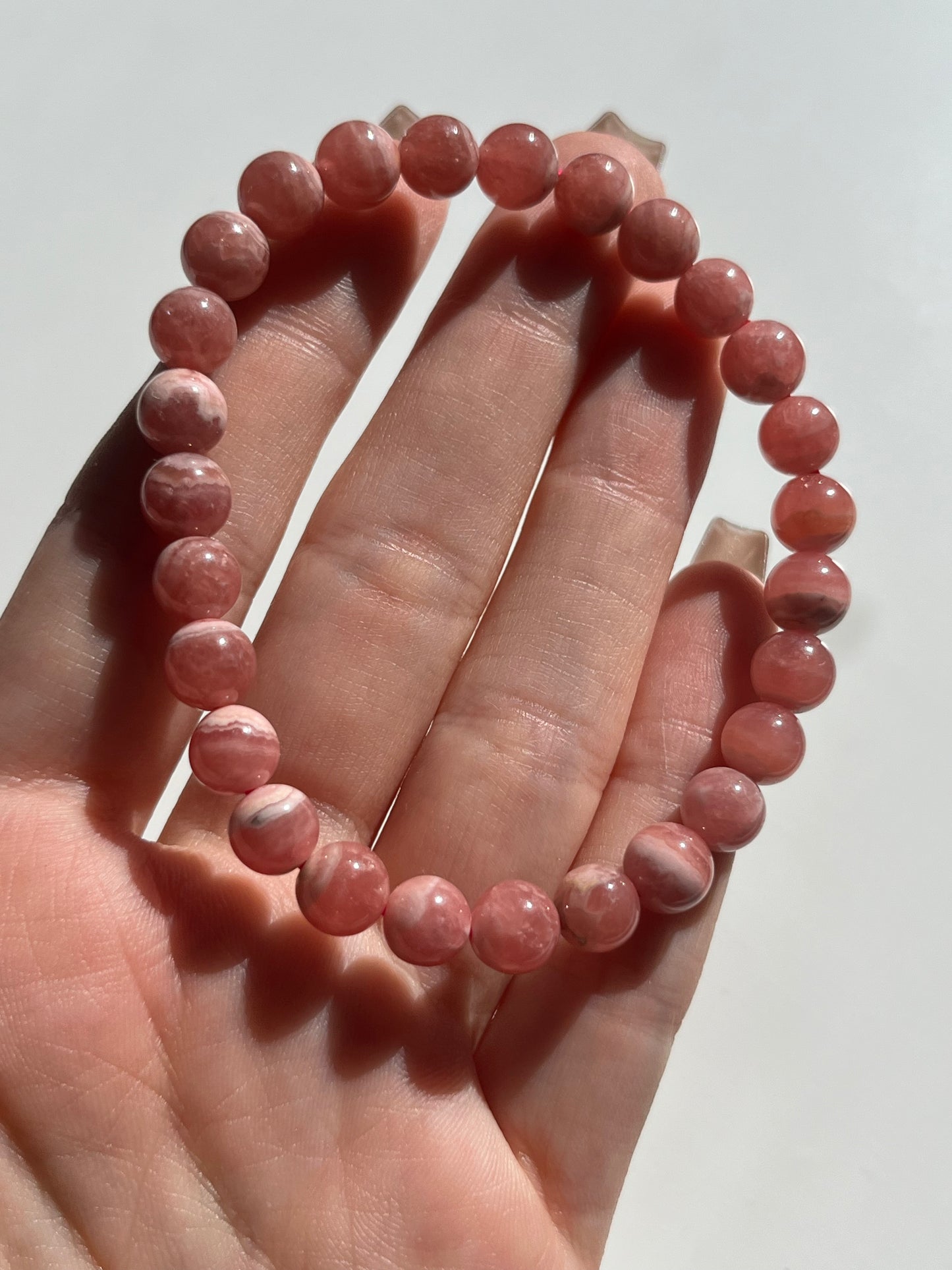 A Grade Gel Banded Rhodochrosite Bead Bracelet #D