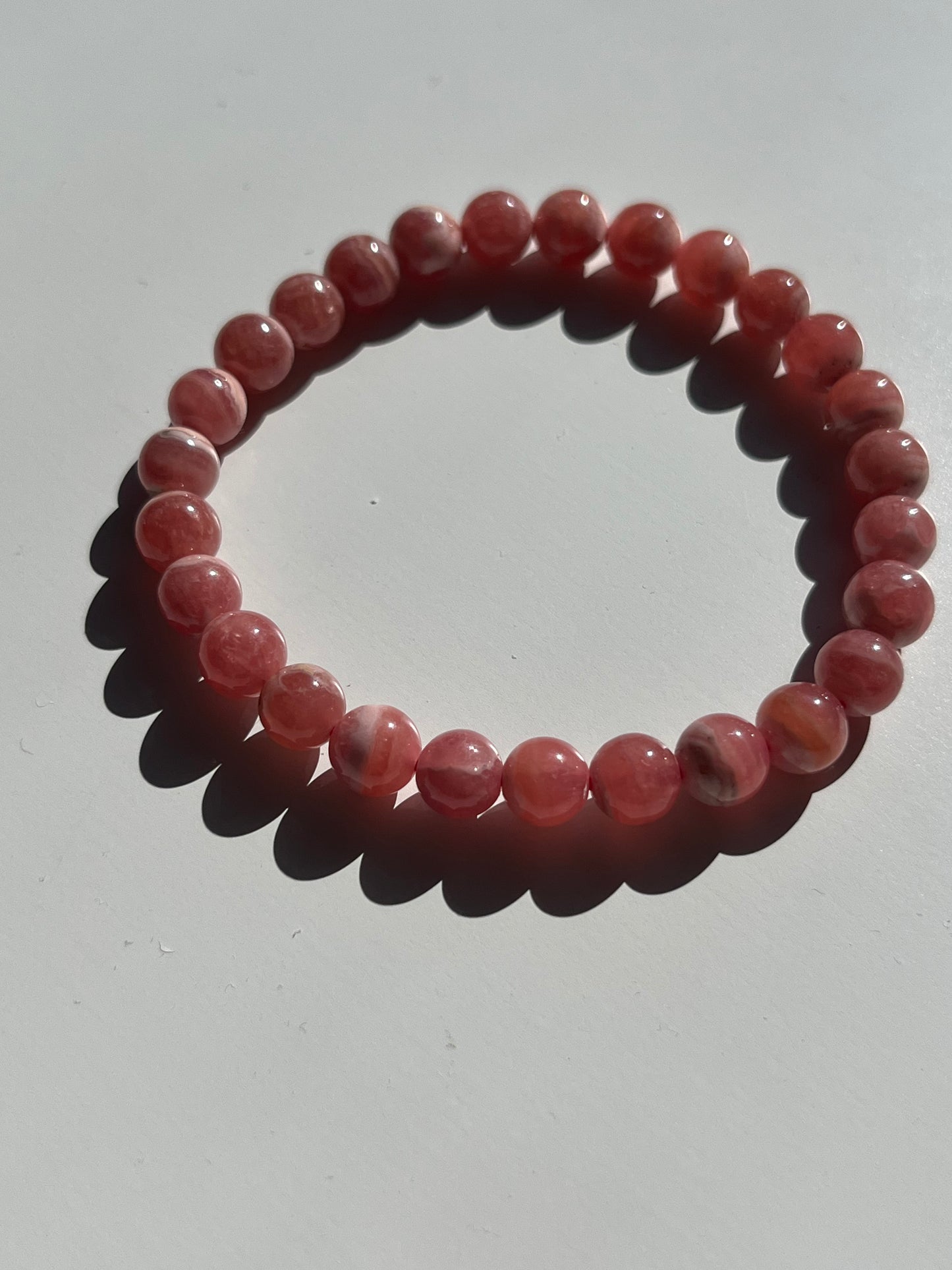 A Grade Gel Banded Rhodochrosite Bead Bracelet #D