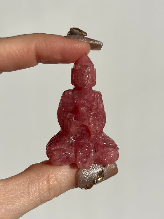 Gemmy Rhodochrosite Buddha Carving