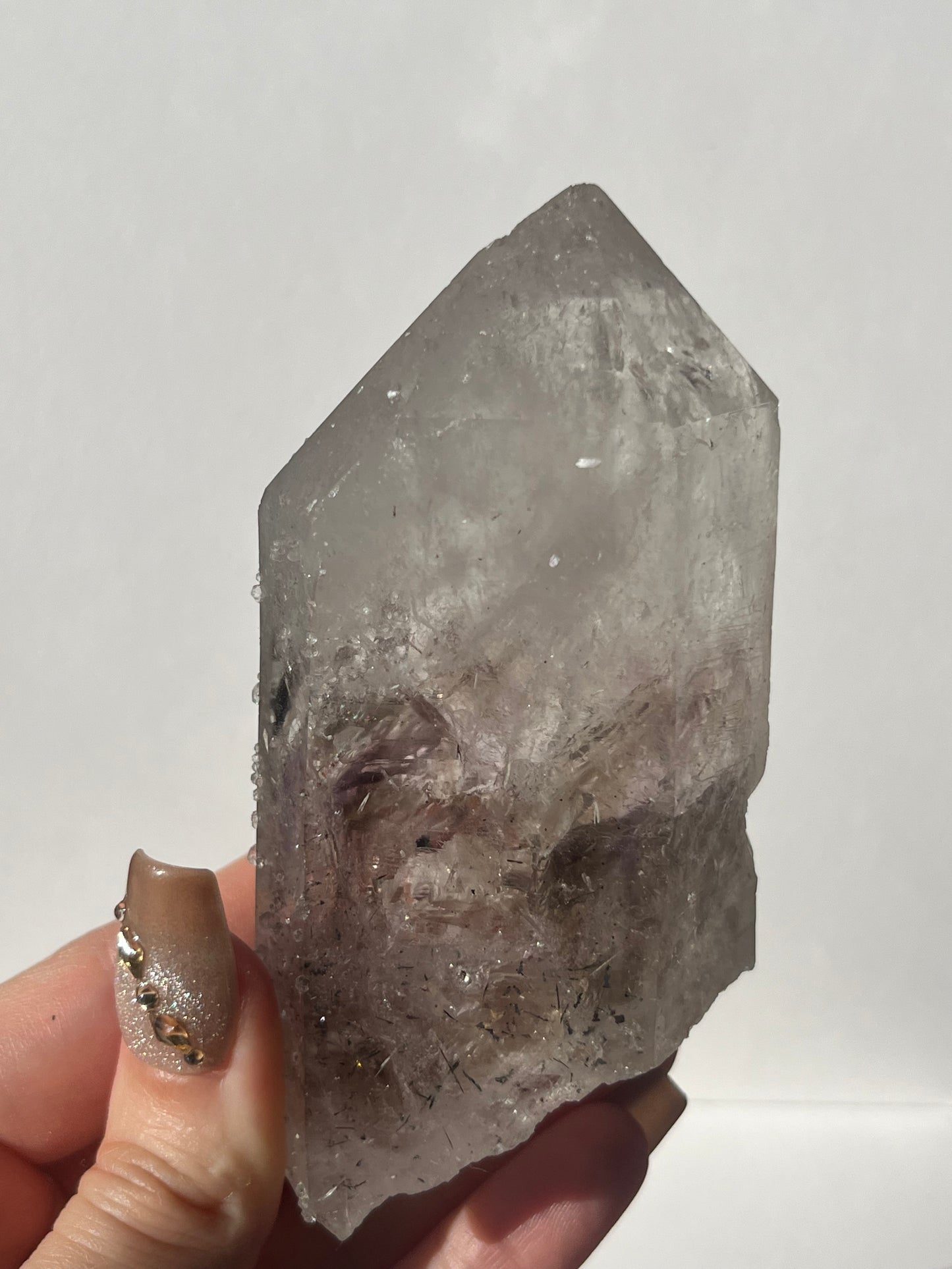 Hollow Core Streep Quartz with Analcime & Prehnite Coating with Epidote Inclusions Specimen with Enhydro (Collector’s Choice)